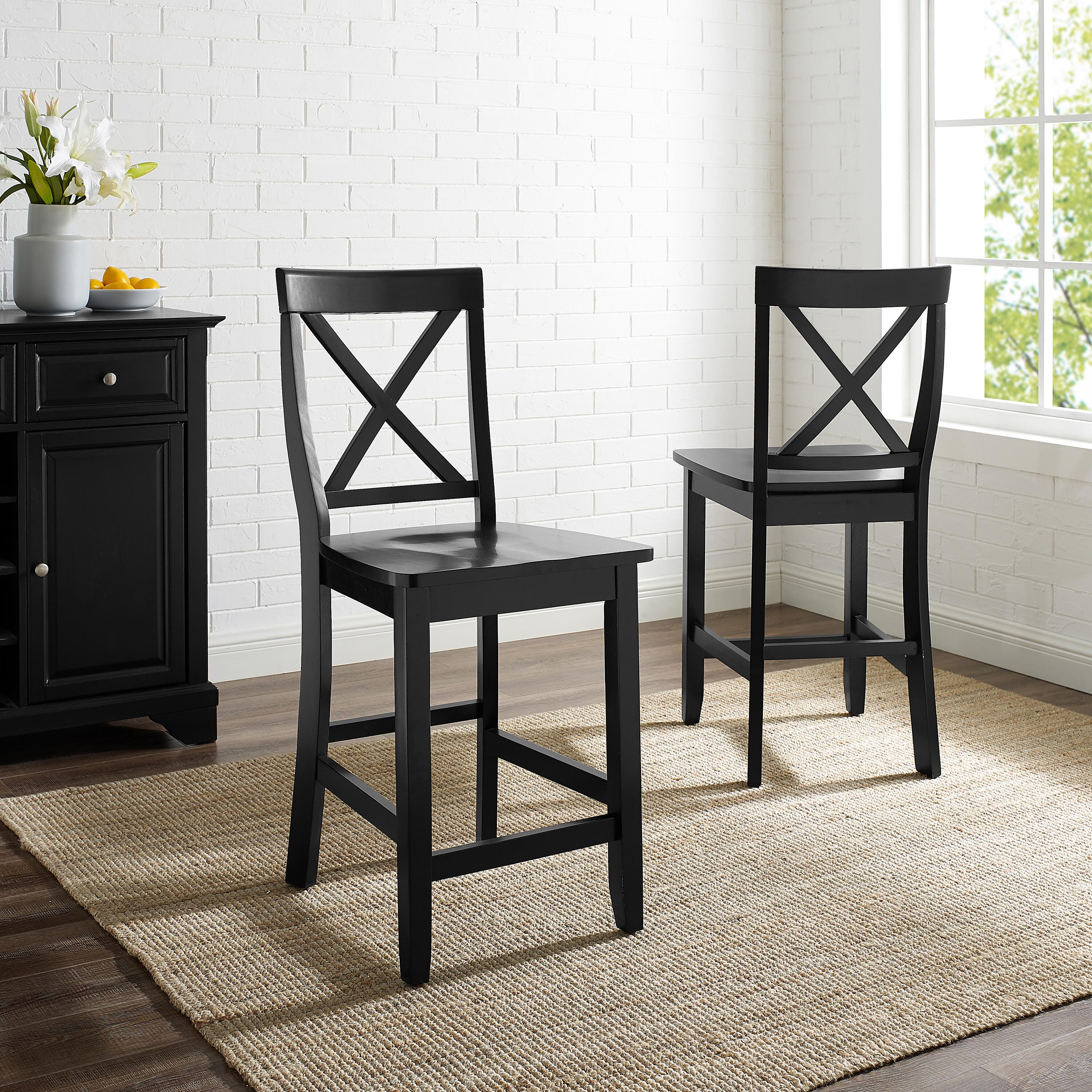 X-Back Counter Stool Set, Black, large