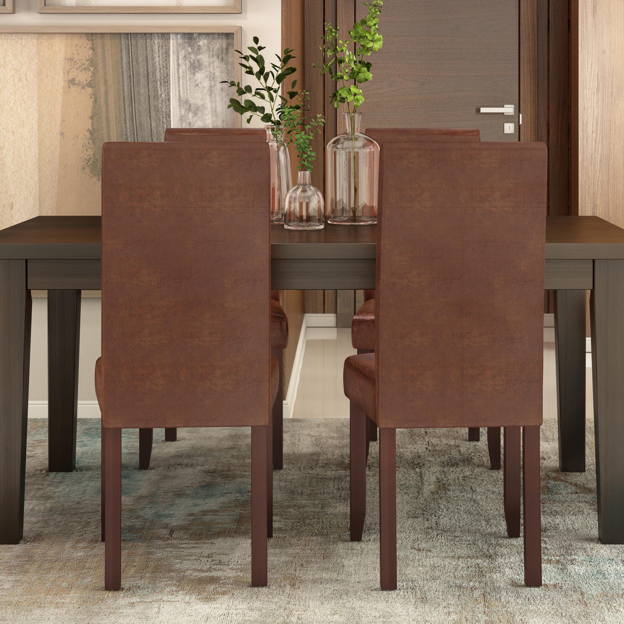 Simpli Home Acadian Parson Dining Chair (Set of 2), Distressed Saddle Brown, rollover