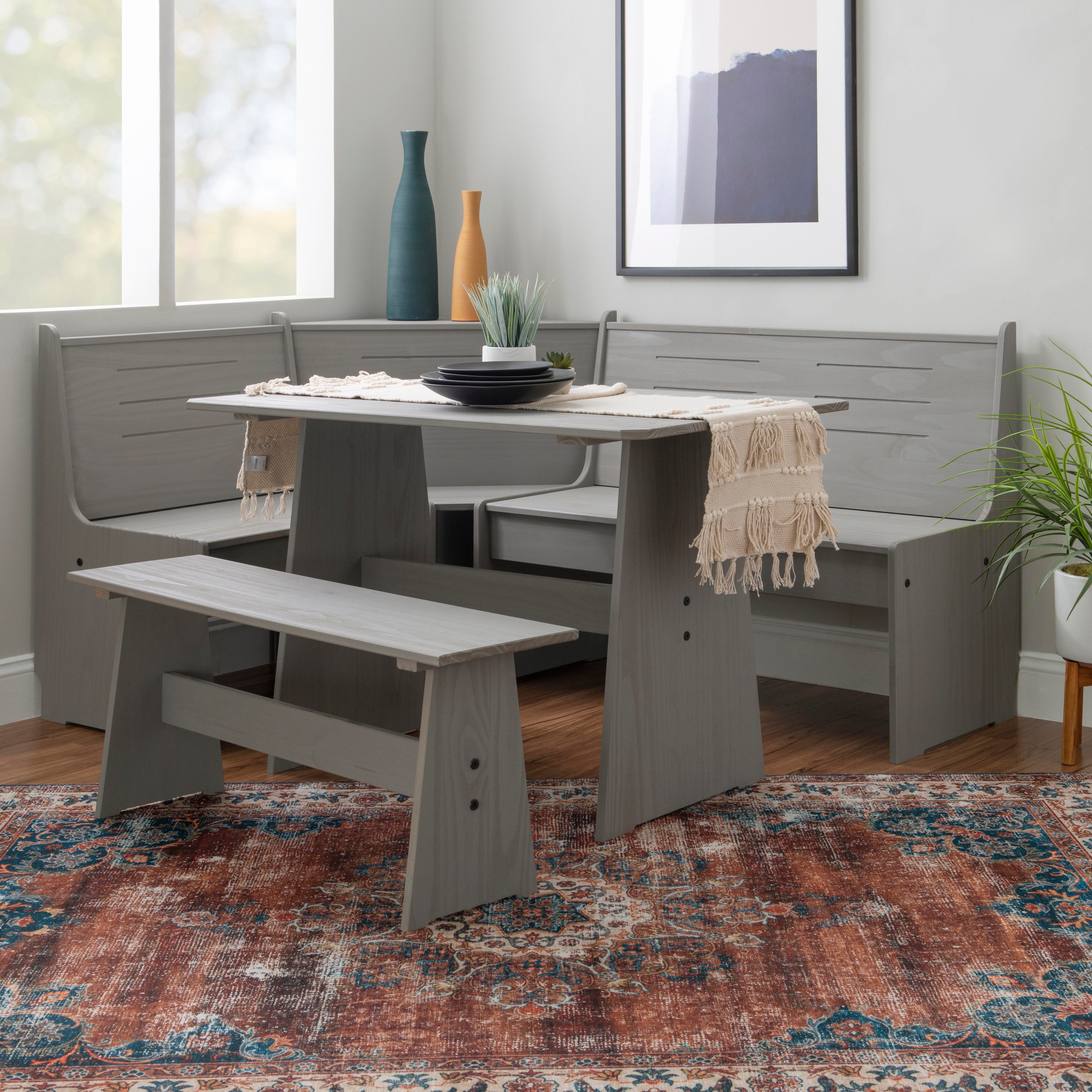 Linon Brent Corner Nook Dining Set, Gray, rollover