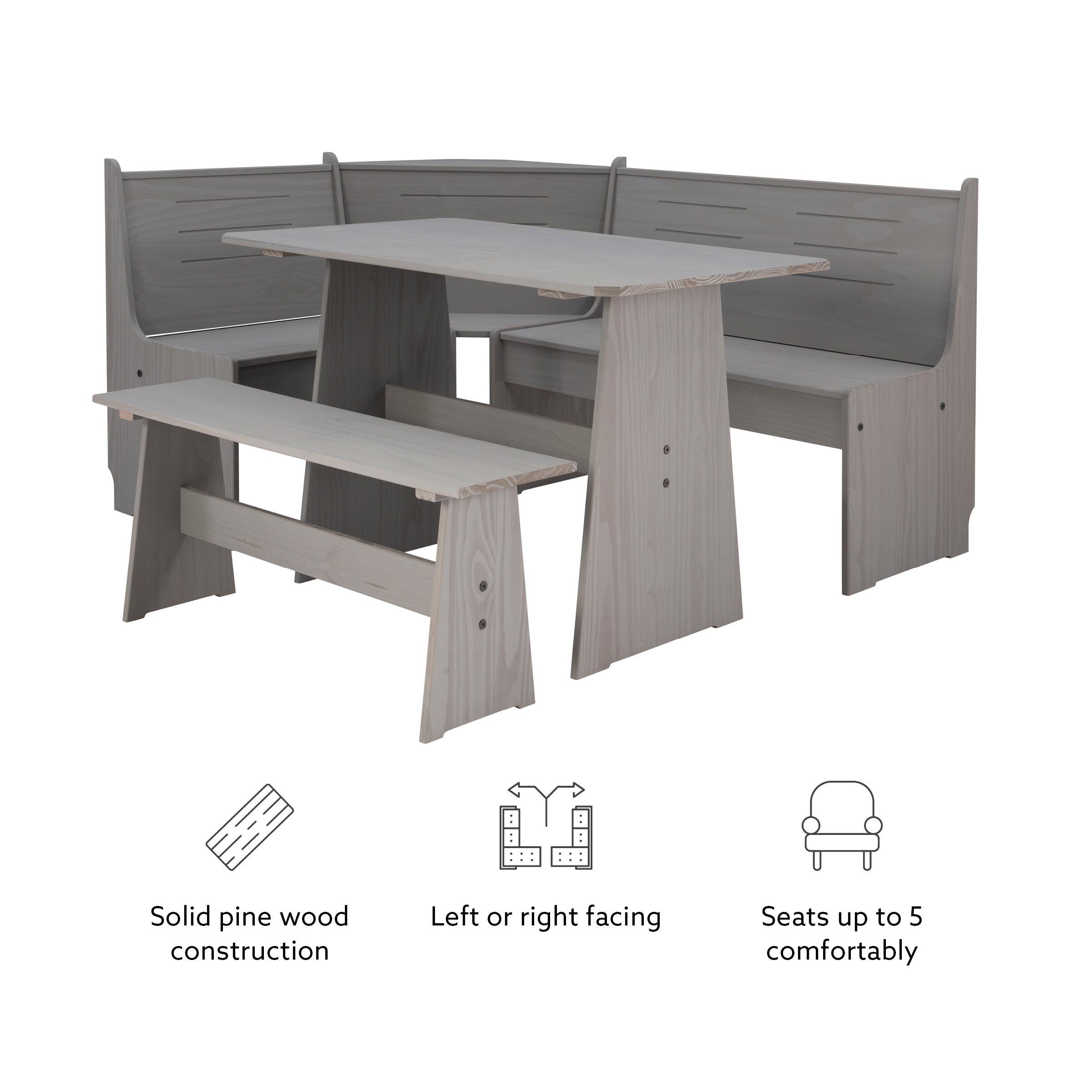 Linon Brent Corner Nook Dining Set, Gray, large