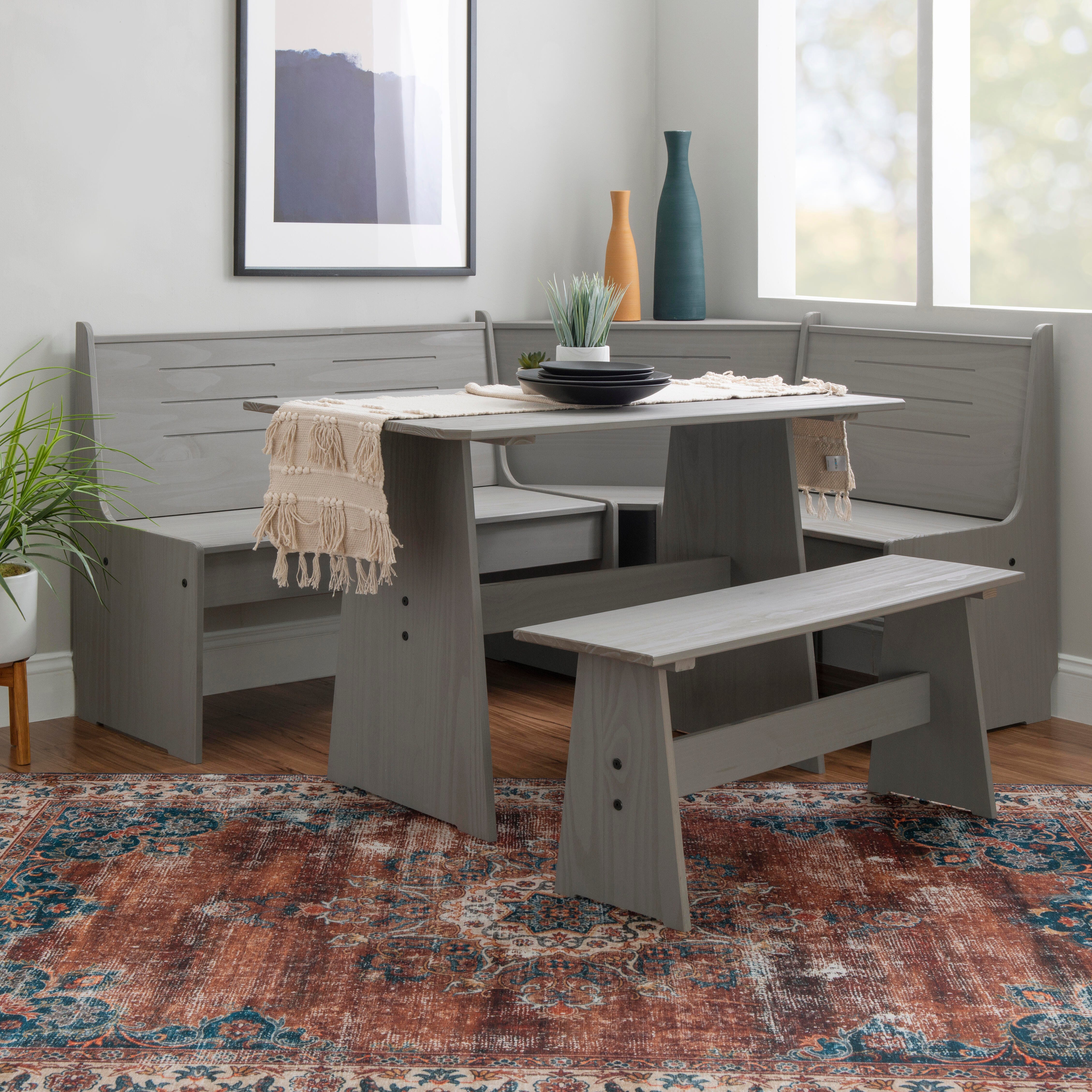 Linon Brent Corner Nook Dining Set, Gray, large