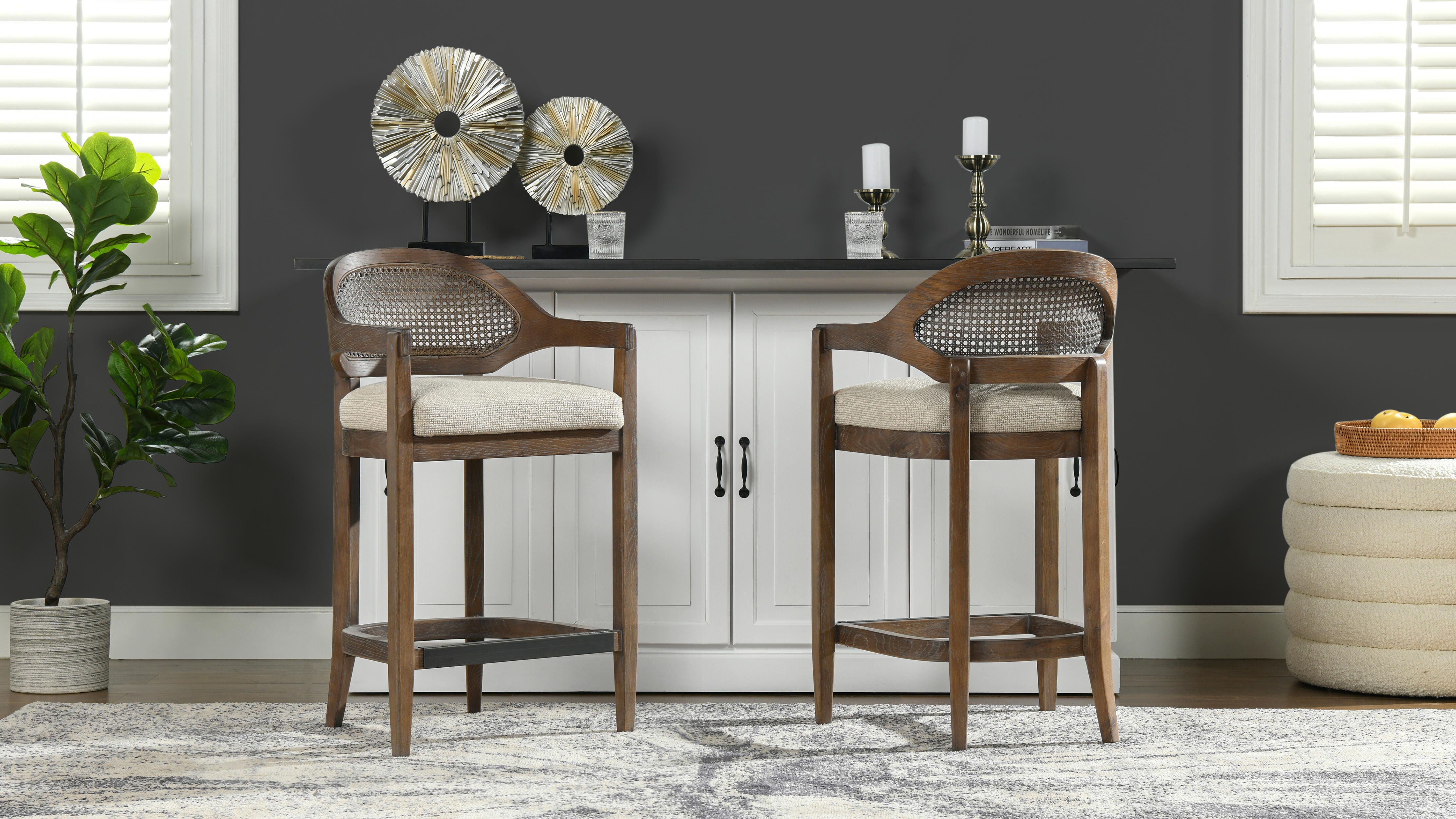 Jennifer Taylor Home Americana Cane Back Counter Height Bar Stool, Taupe/Beige, large