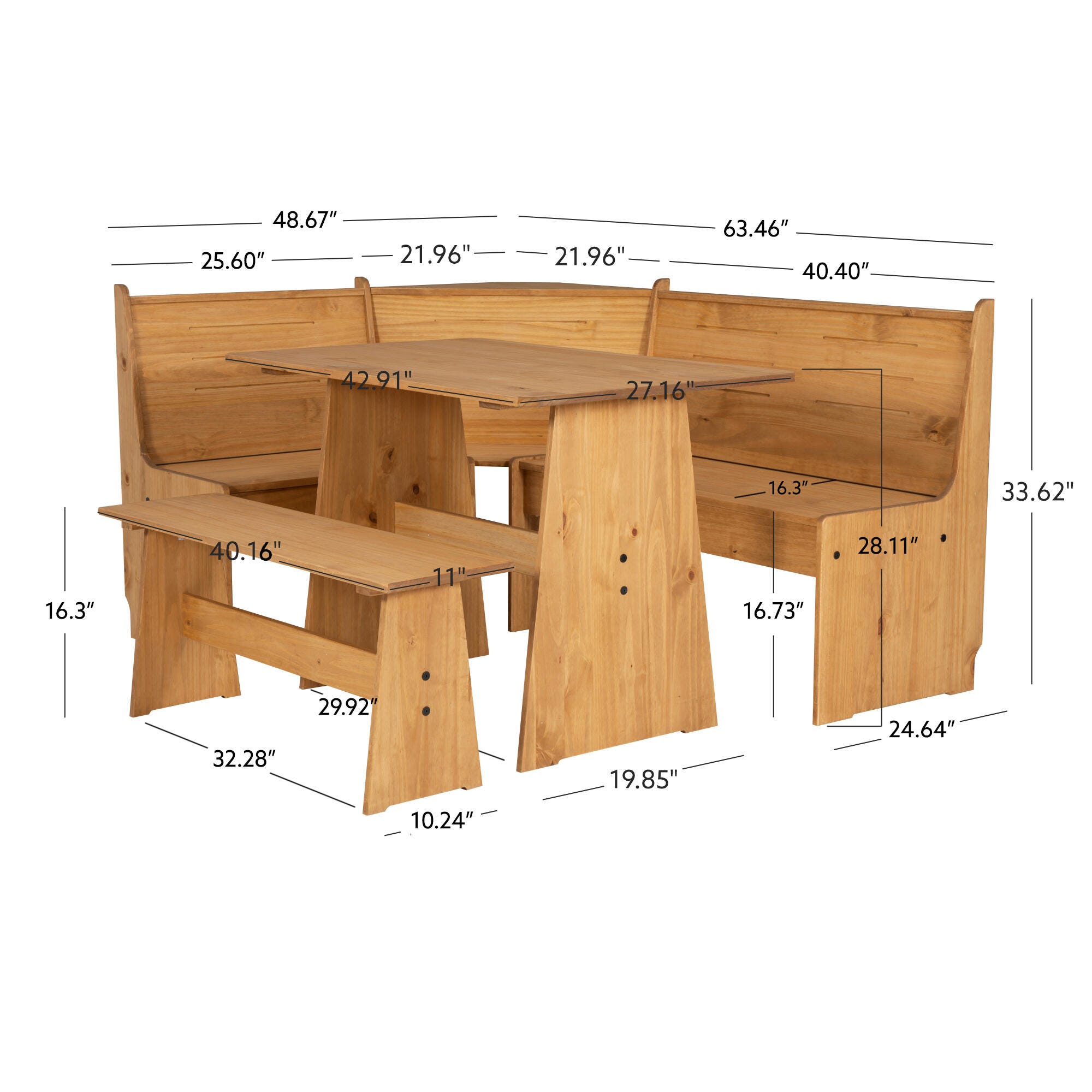 Linon Brent Corner Nook Dining Set, Natural, large