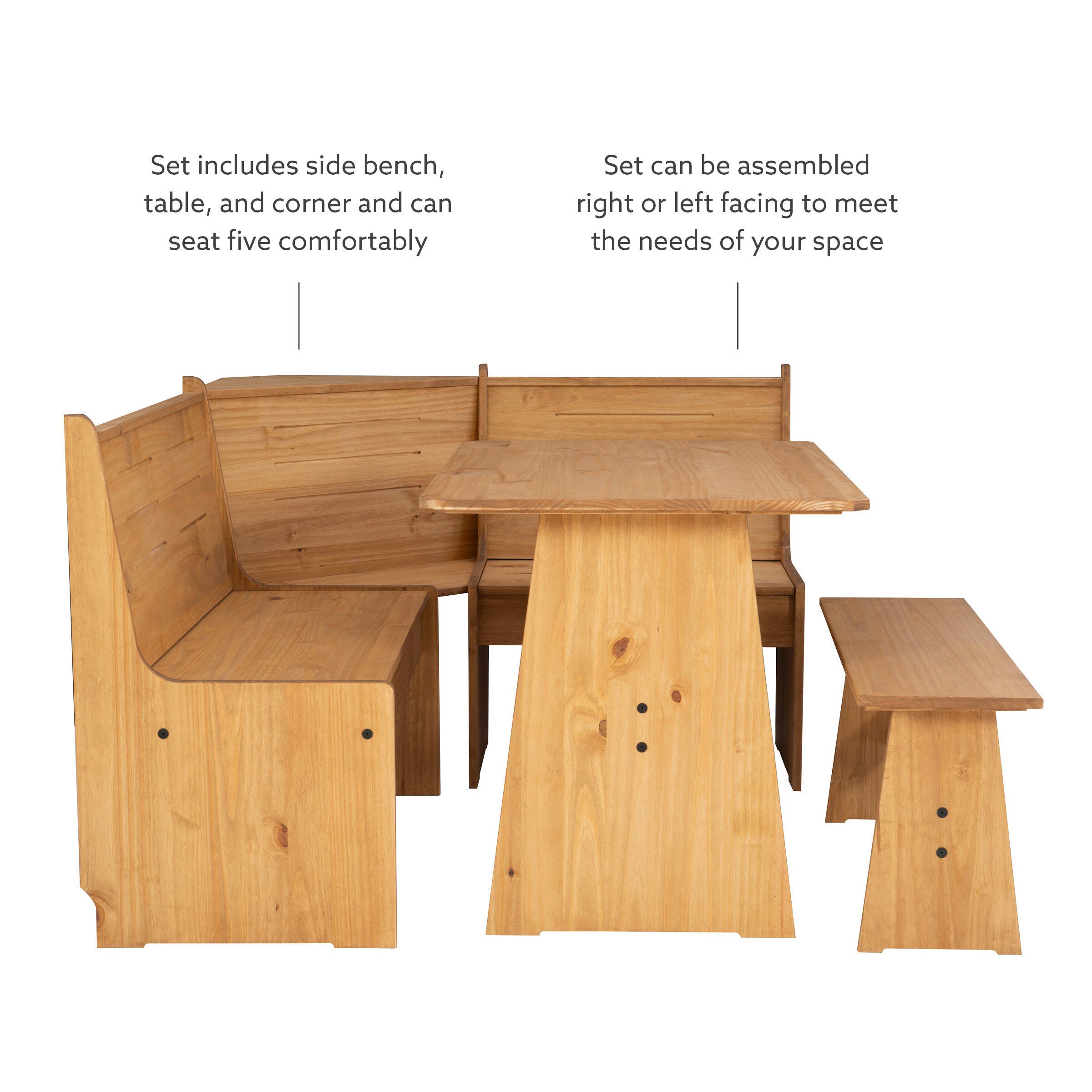 Linon Brent Corner Nook Dining Set, Natural, large