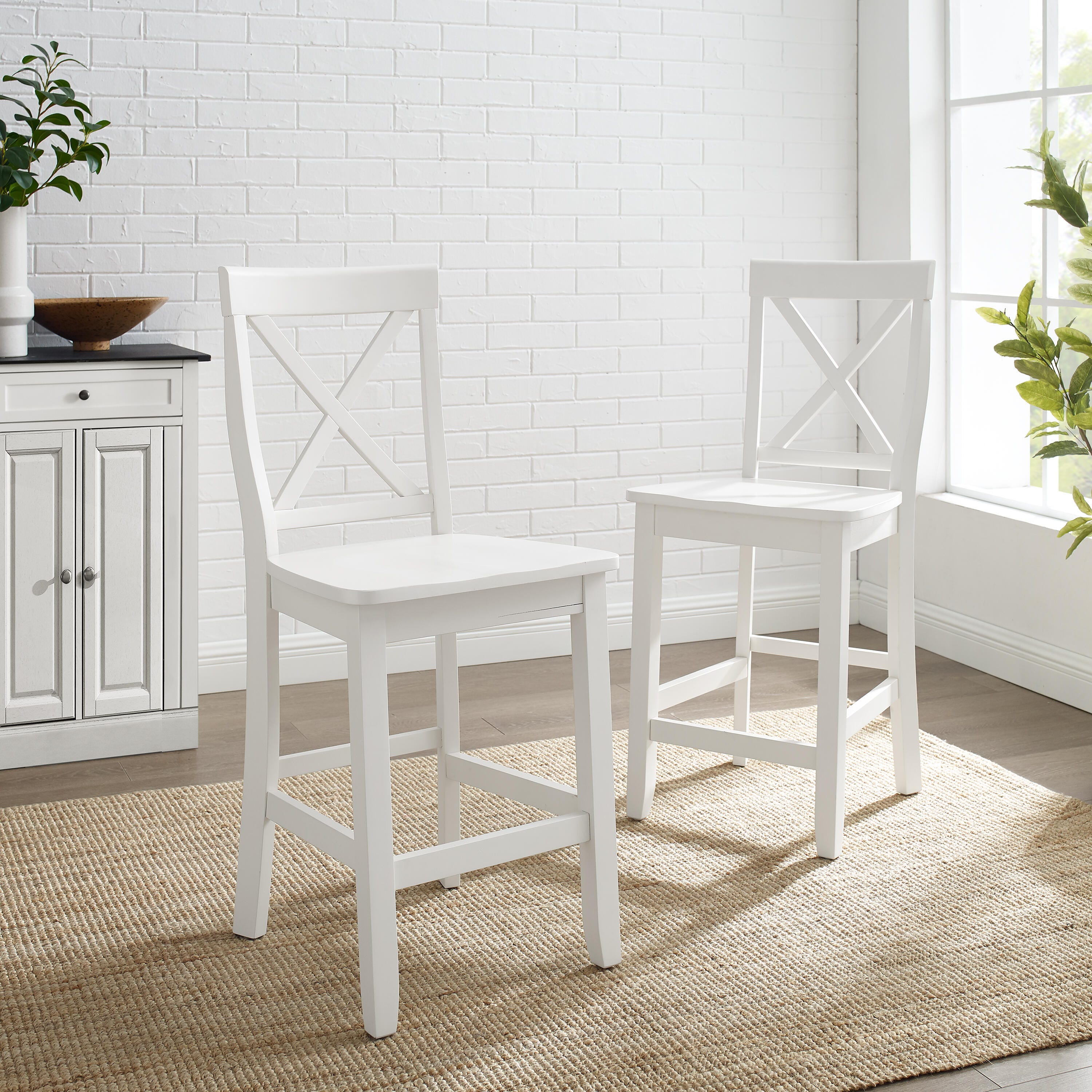 X-Back Counter Stool Set, White, large