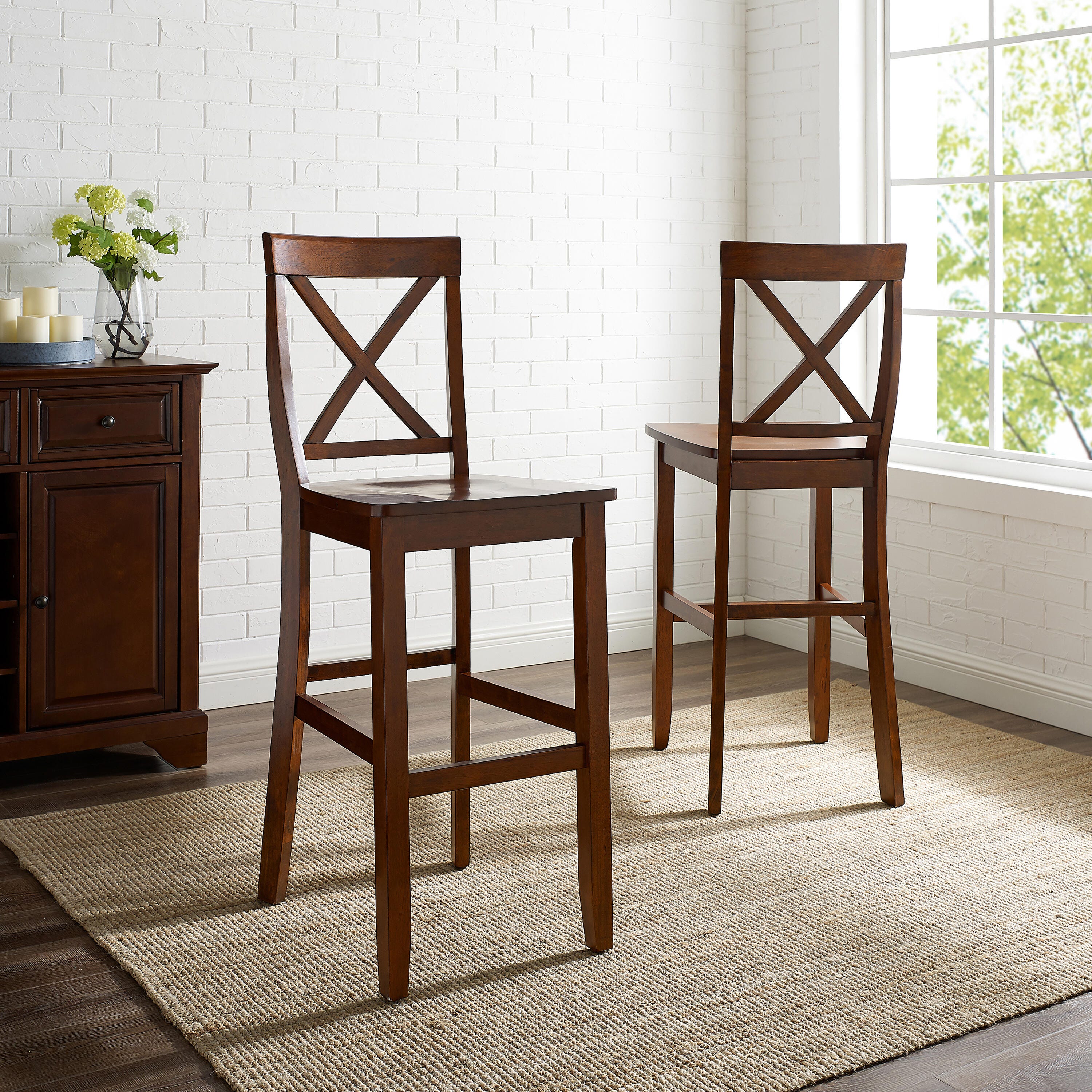 X-Back Counter Stool Set, Mahogany, large