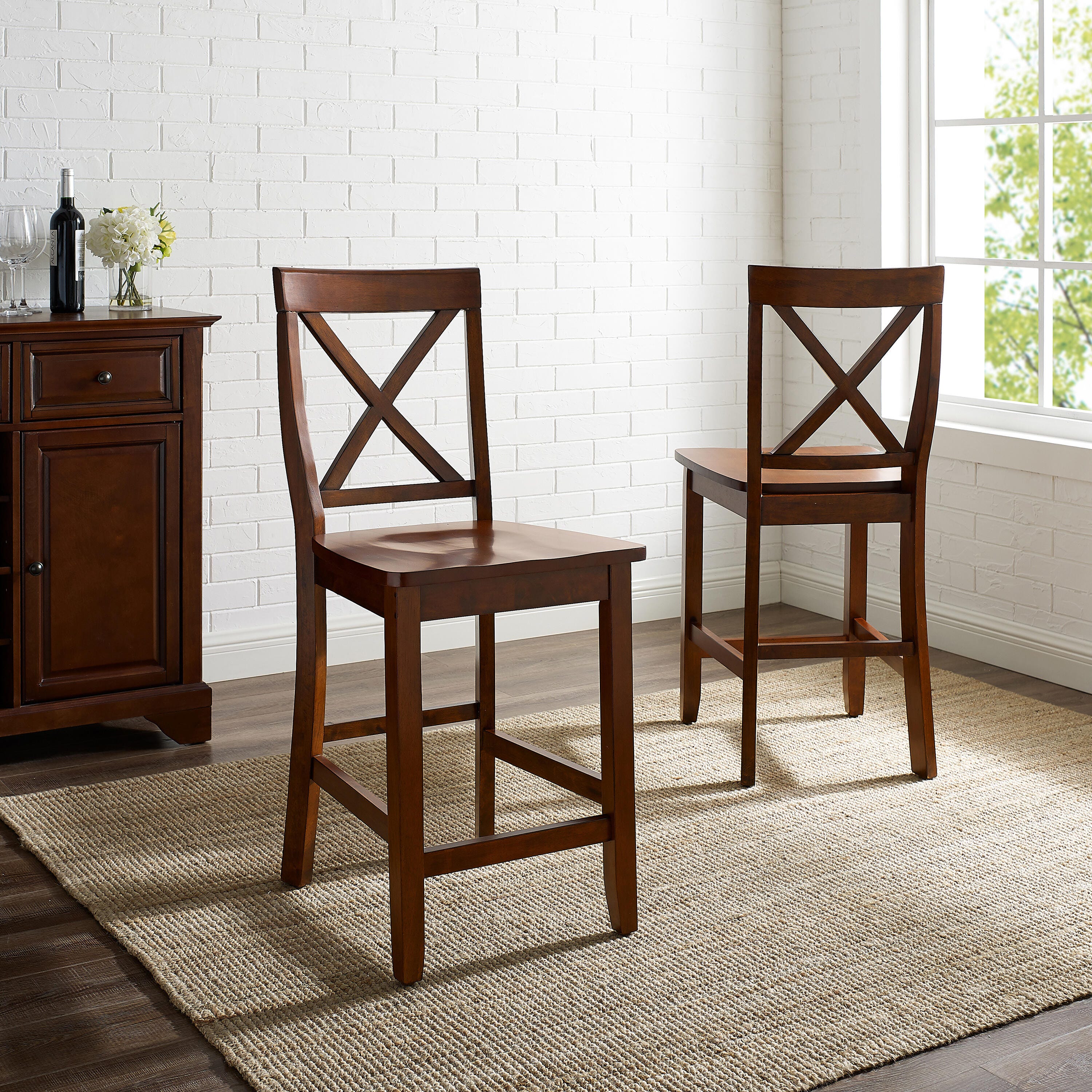 X-Back Counter Stool Set, Mahogany, large