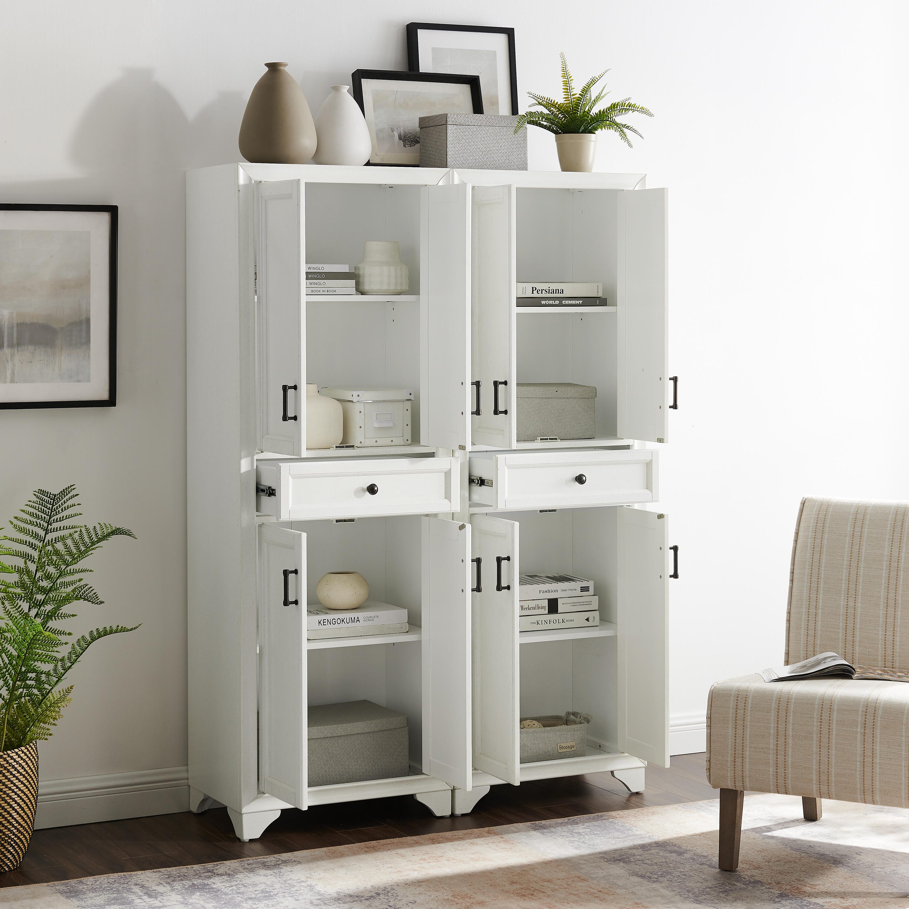 Tara 2Pc Pantry Set, Distressed White, large