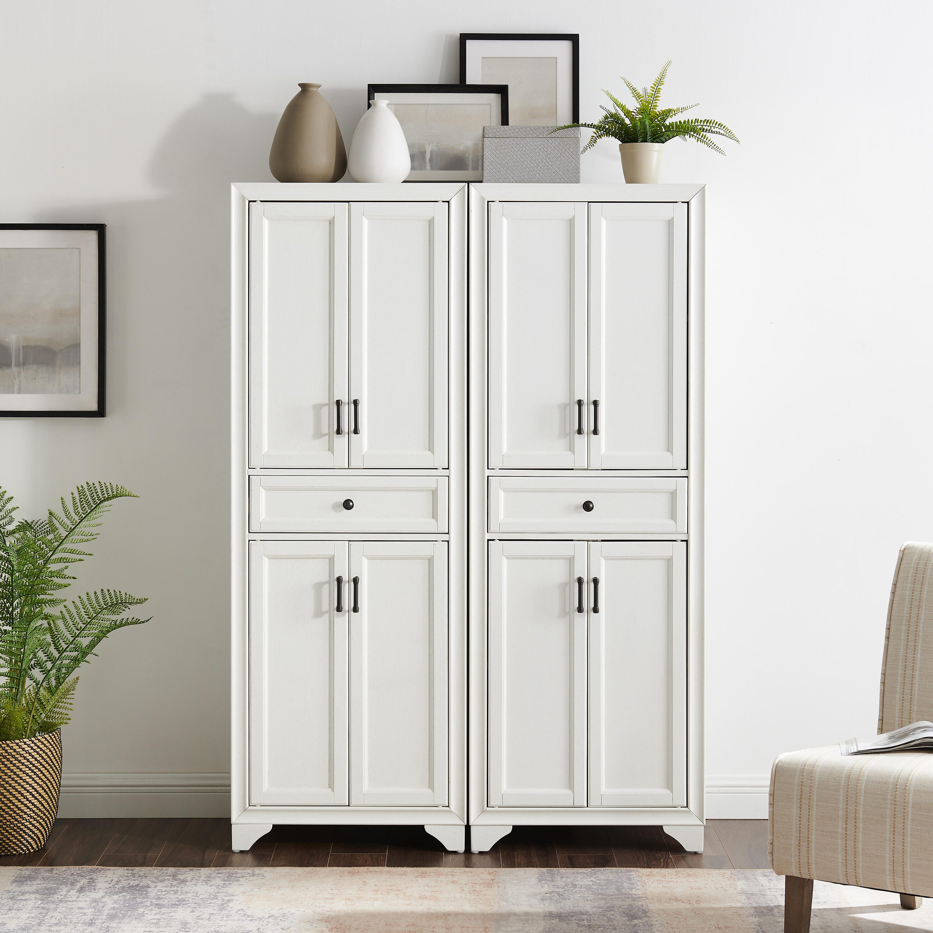 Tara 2Pc Pantry Set, Distressed White, large