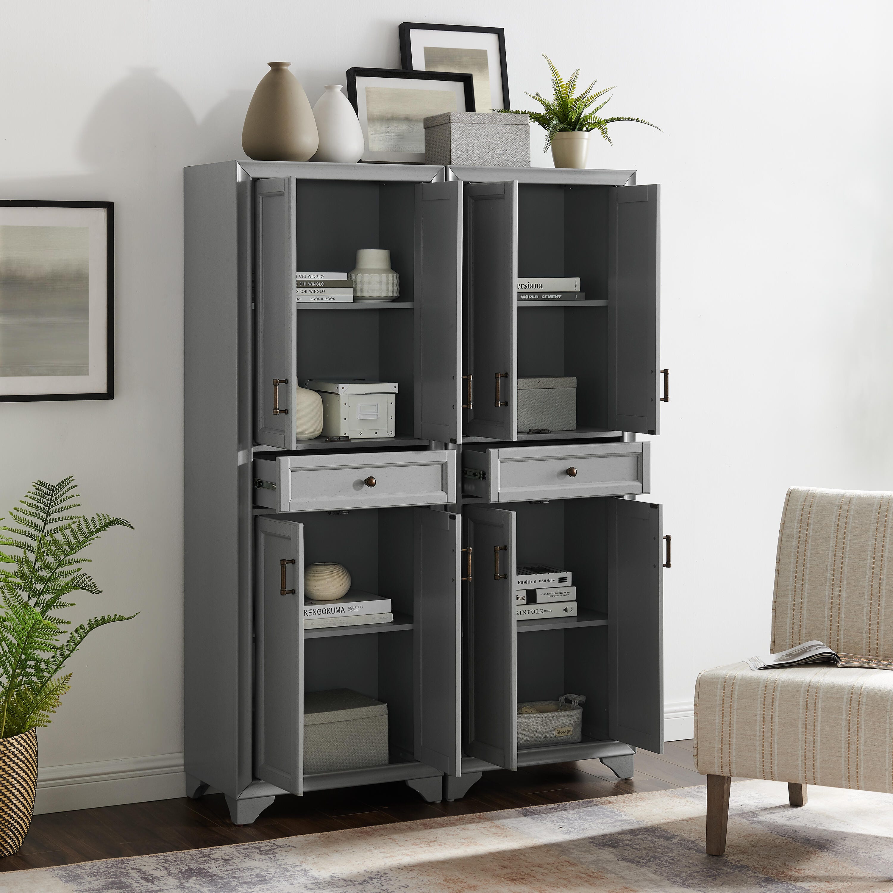 Tara 2Pc Pantry Set, Distressed Gray, large