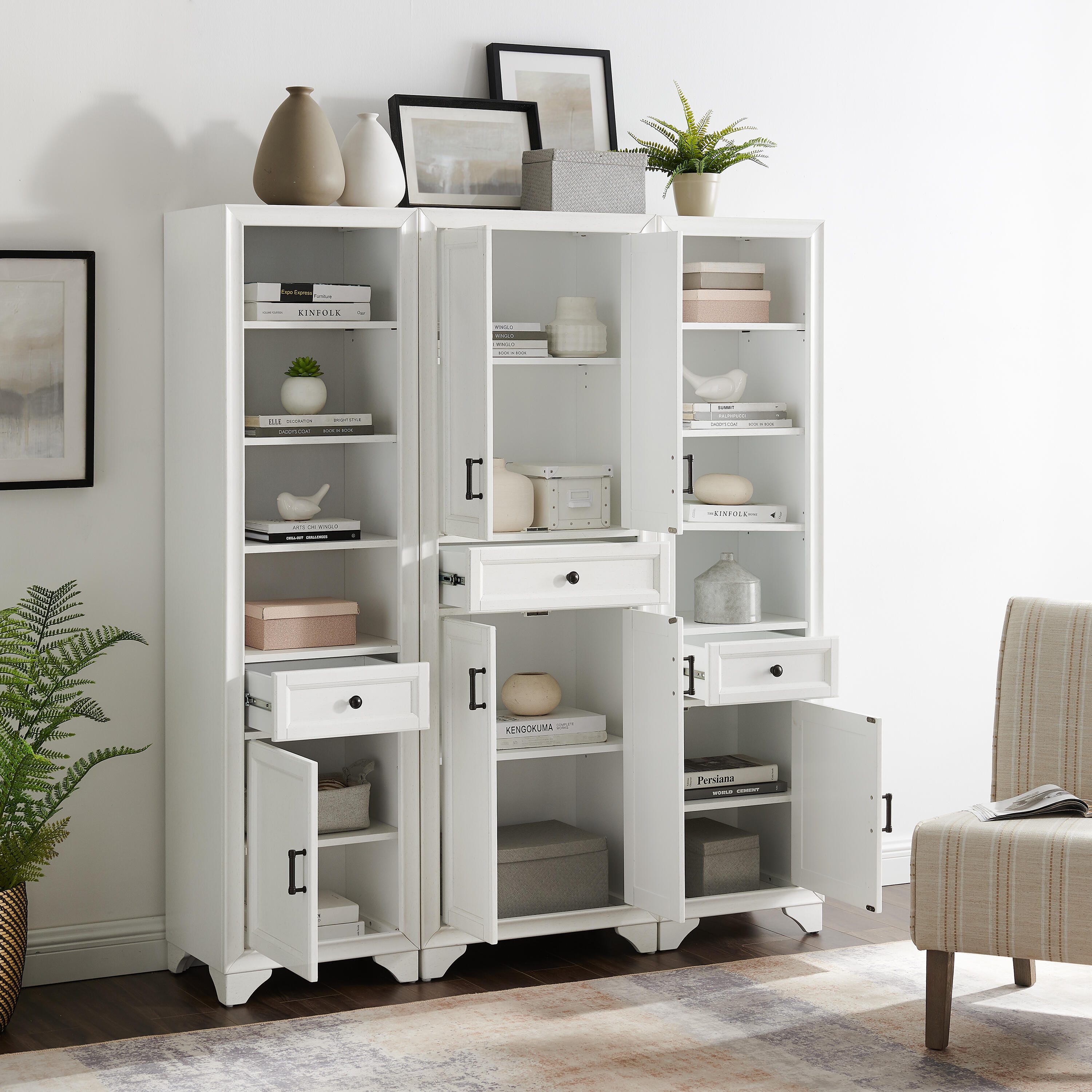 Tara 3Pc Pantry Set, Distressed White, large