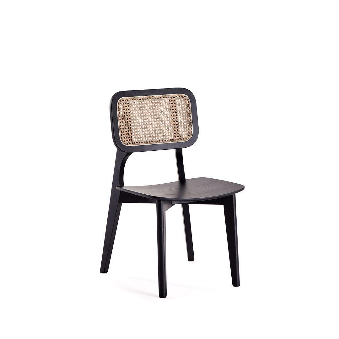Manhattan Comfort Versailles Dining Chair (Set of 2), Black/Natural Cane, large
