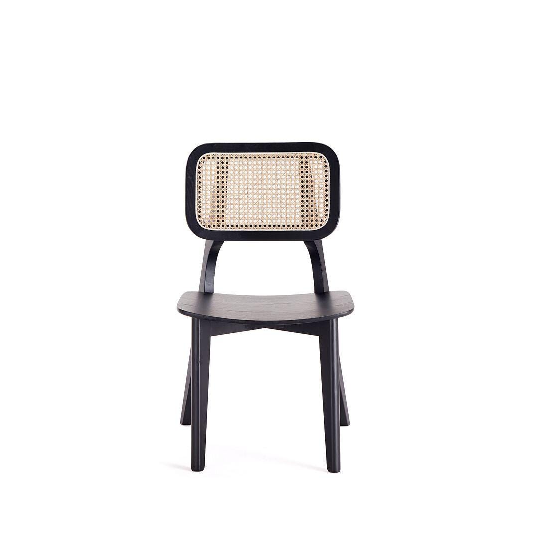 Manhattan Comfort Versailles Dining Chair (Set of 2), Black/Natural Cane, large