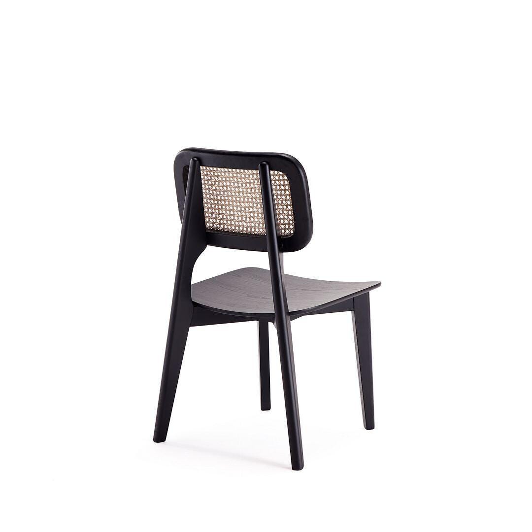 Manhattan Comfort Versailles Dining Chair (Set of 2), Black/Natural Cane, large