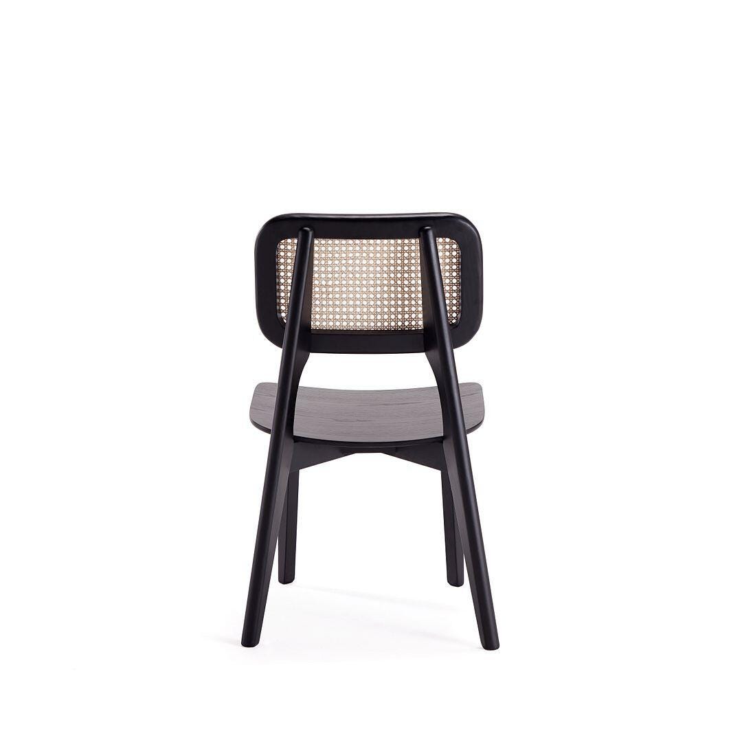 Manhattan Comfort Versailles Dining Chair (Set of 2), Black/Natural Cane, large