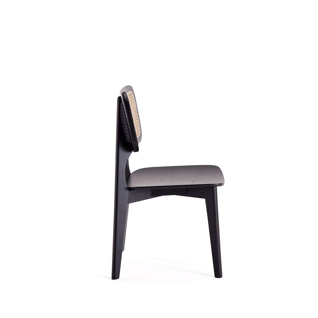 Manhattan Comfort Versailles Dining Chair (Set of 2), Black/Natural Cane, large