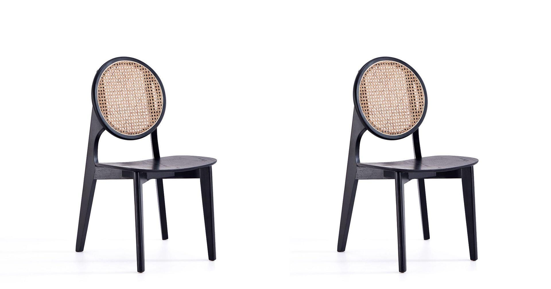 Manhattan Comfort Versailles Dining Chair (Set of 2), Black/Natural Cane, large