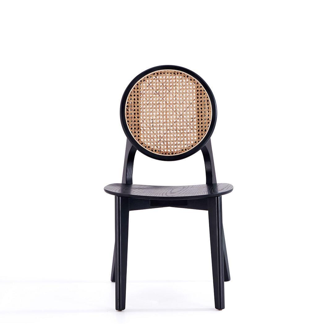 Manhattan Comfort Versailles Dining Chair (Set of 2), Black/Natural Cane, large