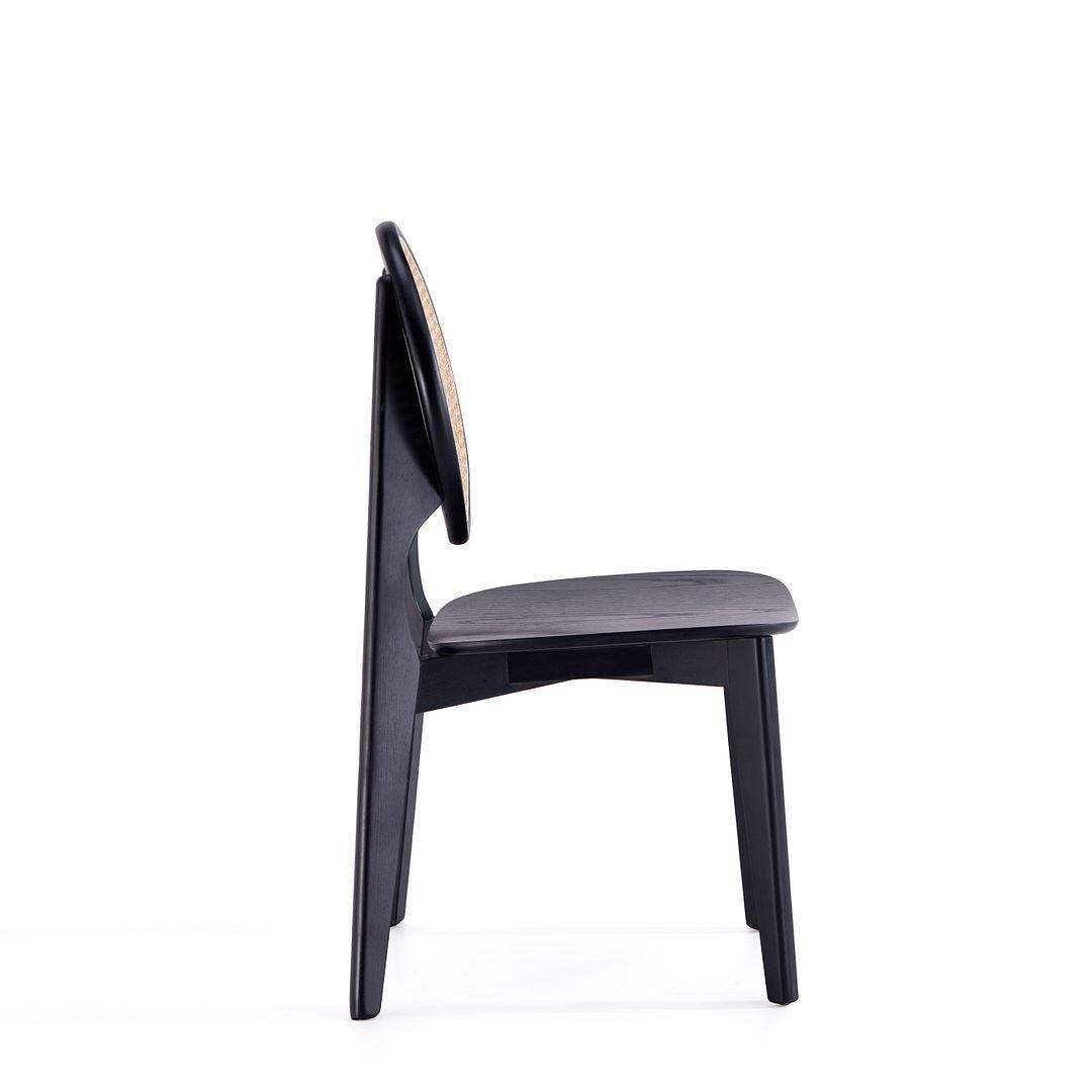 Manhattan Comfort Versailles Dining Chair (Set of 2), Black/Natural Cane, large