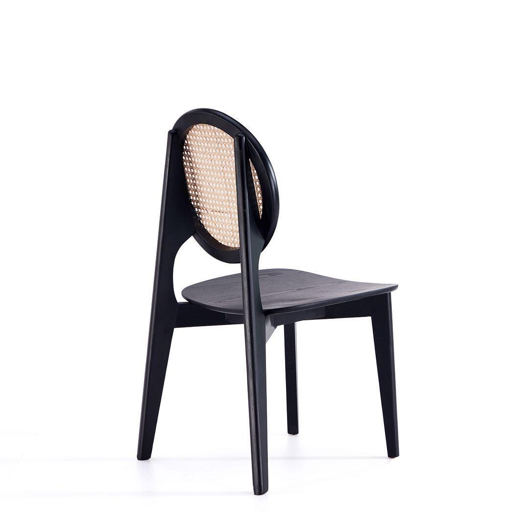 Manhattan Comfort Versailles Dining Chair (Set of 2), Black/Natural Cane, large