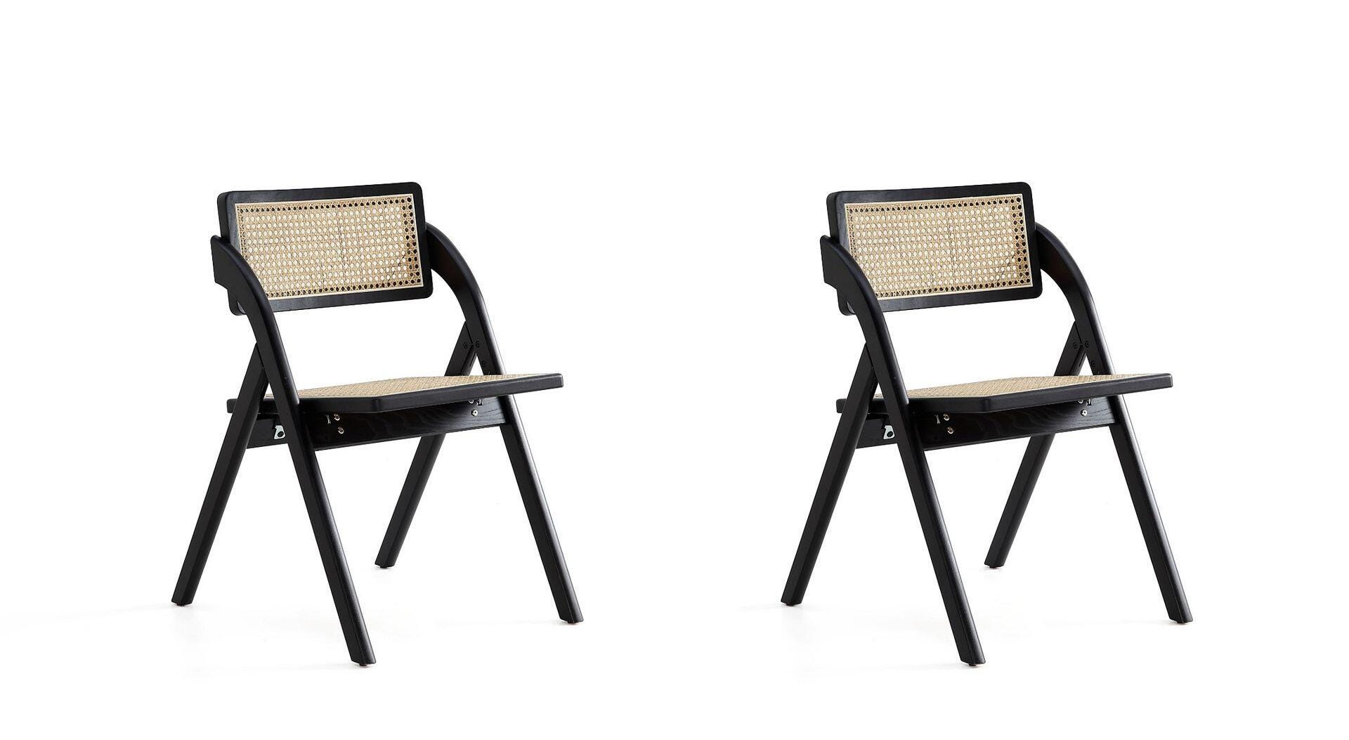 Manhattan Comfort Lambinet Dining Chair (Set of 2), Black/Natural Cane, large