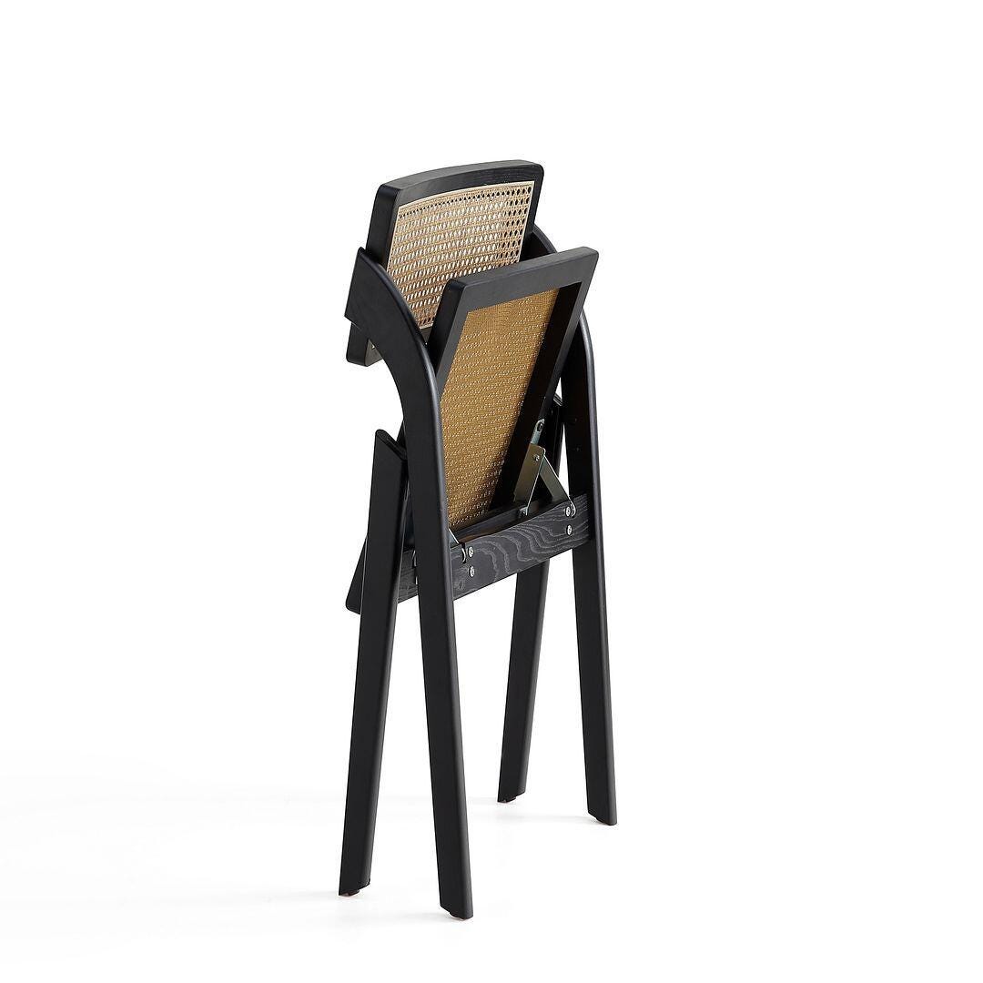 Manhattan Comfort Lambinet Dining Chair (Set of 2), Black/Natural Cane, large