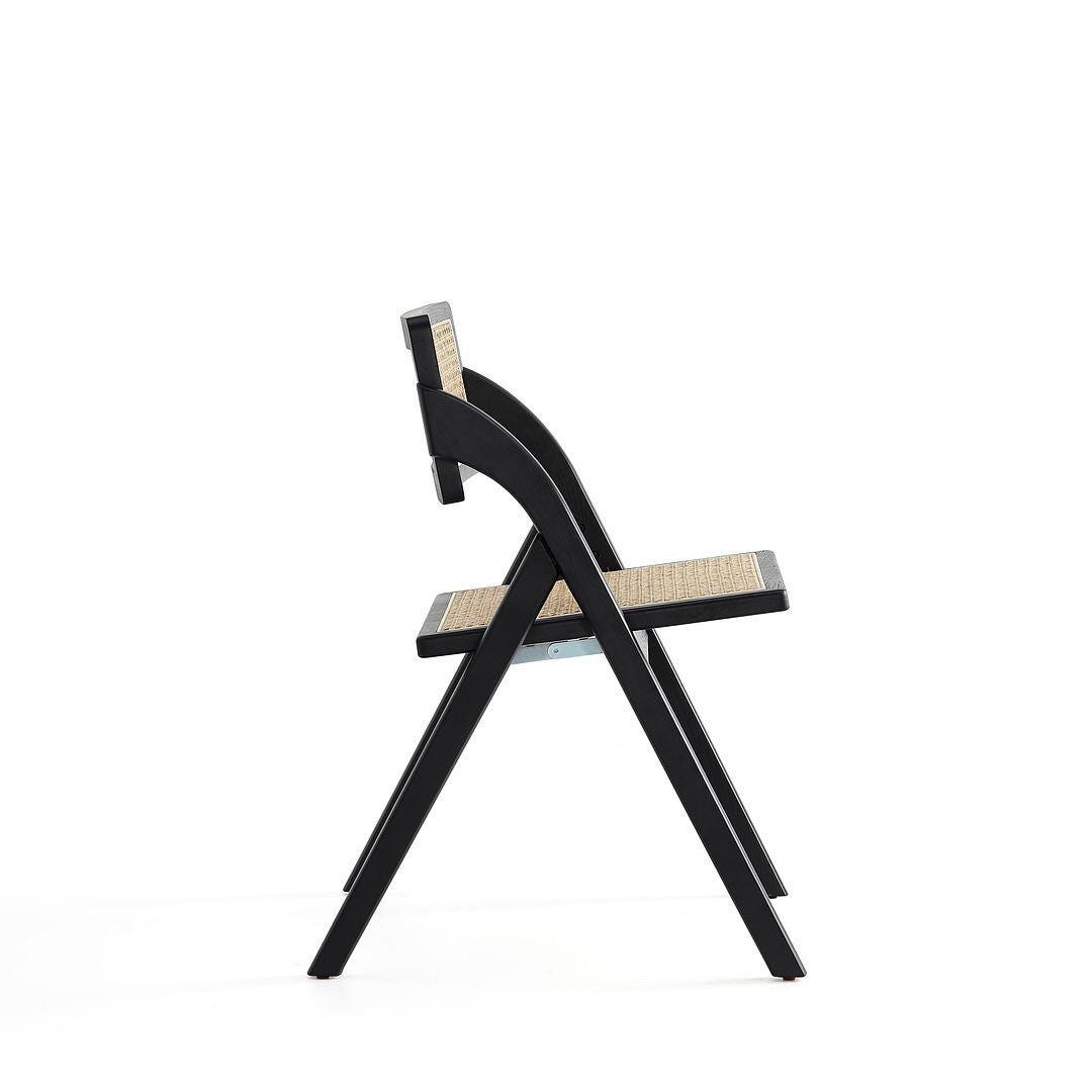 Manhattan Comfort Lambinet Dining Chair (Set of 2), Black/Natural Cane, large