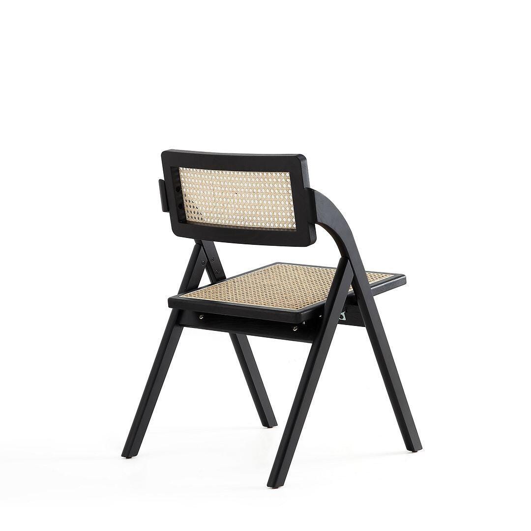 Manhattan Comfort Lambinet Dining Chair (Set of 2), Black/Natural Cane, large