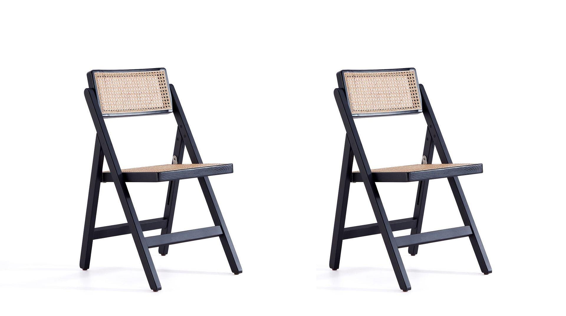 Manhattan Comfort Pullman Dining Chair (Set of 2), Black/Natural Cane, large