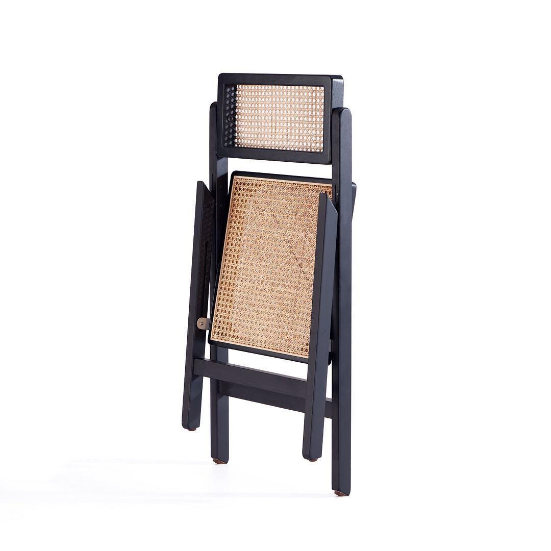 Manhattan Comfort Pullman Dining Chair (Set of 2), Black/Natural Cane, large
