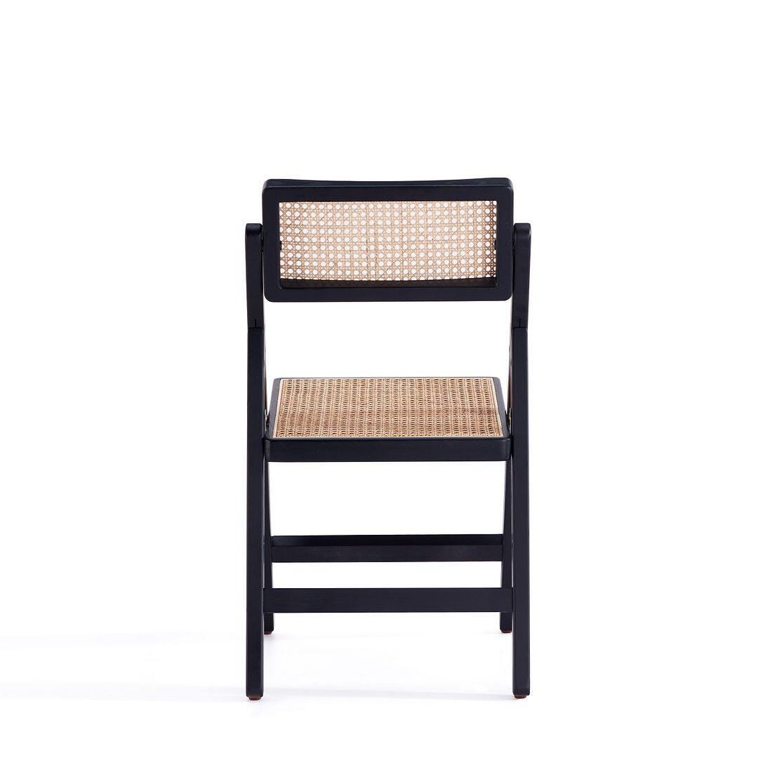 Manhattan Comfort Pullman Dining Chair (Set of 2), Black/Natural Cane, large