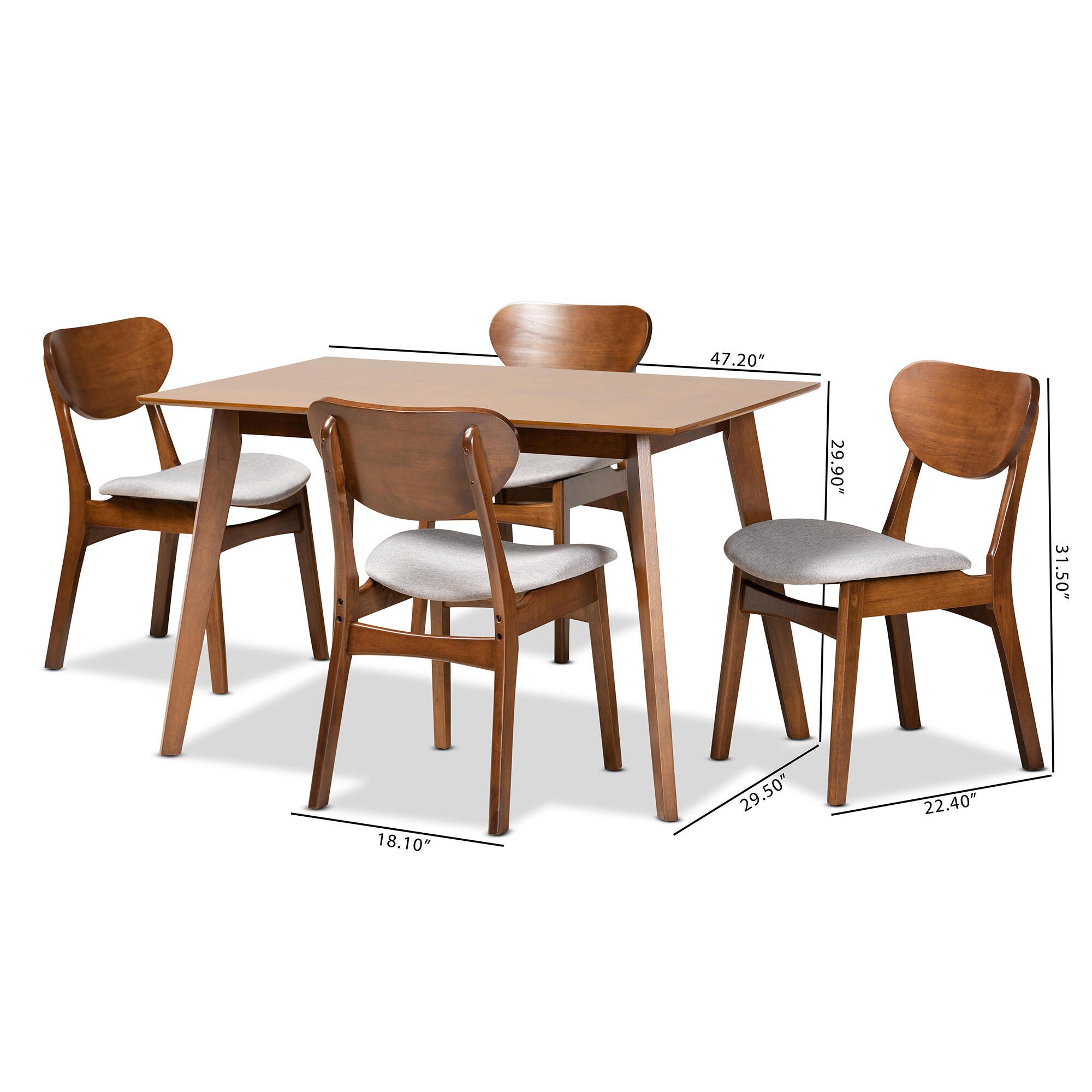 Baxton Studio Katya Upholstered 5-Piece Dining Set, Gray/Walnut Brown, large