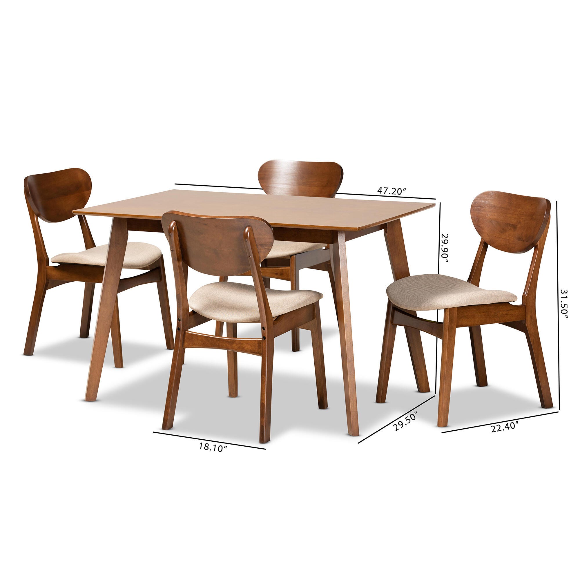 Baxton Studio Katya Upholstered 5-Piece Dining Set, Sand/Walnut Brown, large