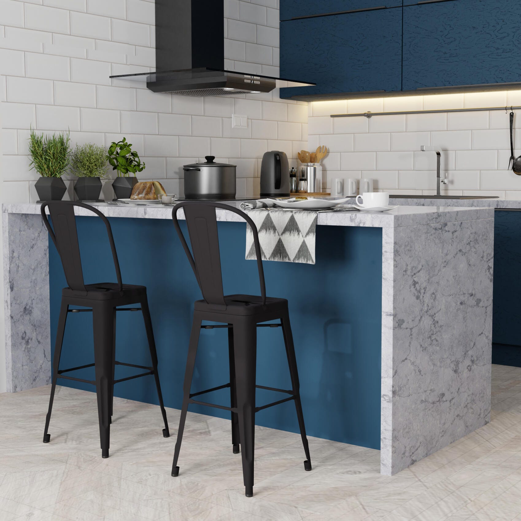 Simpli Home Fletcher Counter Height Bar Stool (Set of 2), Black, rollover