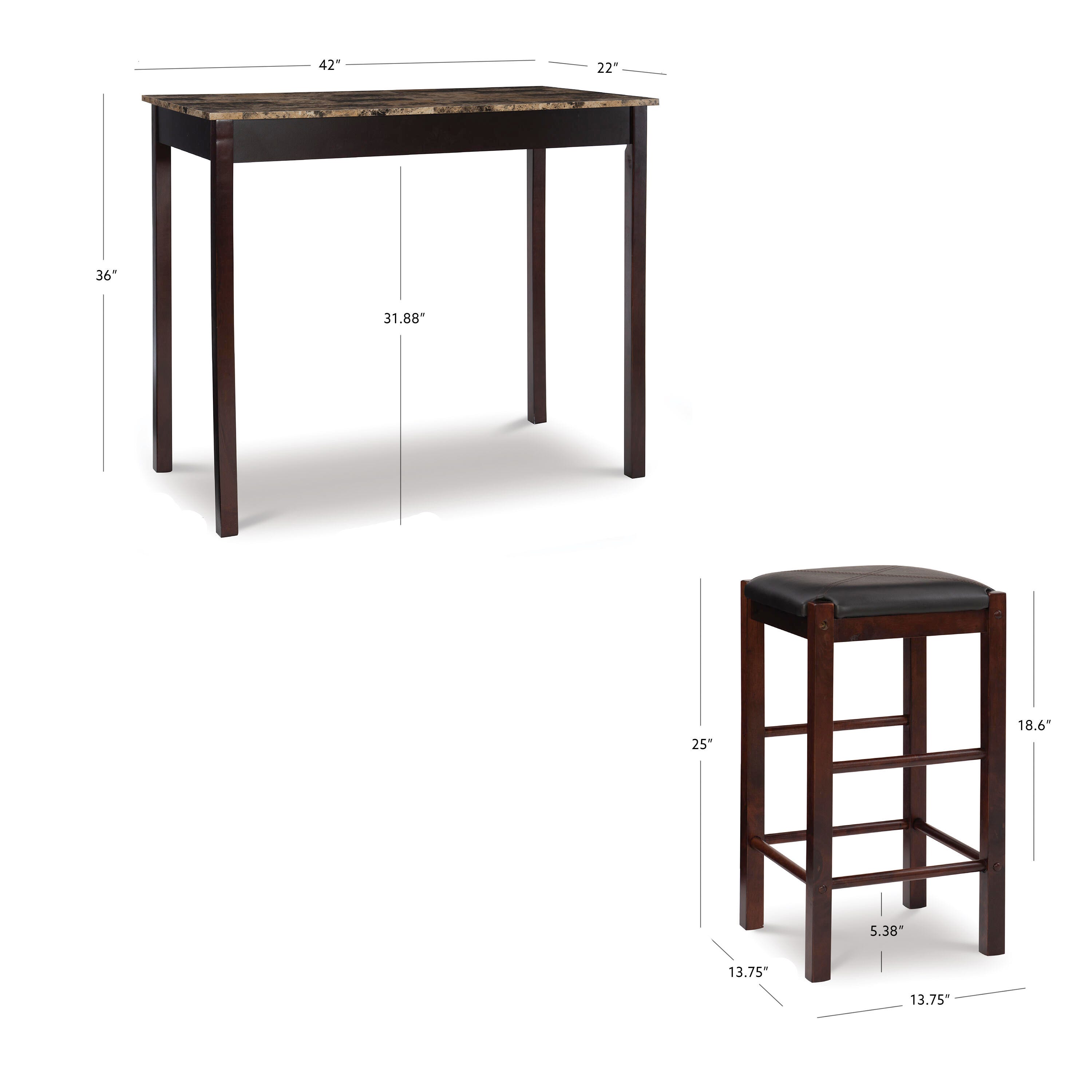Linon Iris Dining Table and 2 Barstools Set, Espresso, large