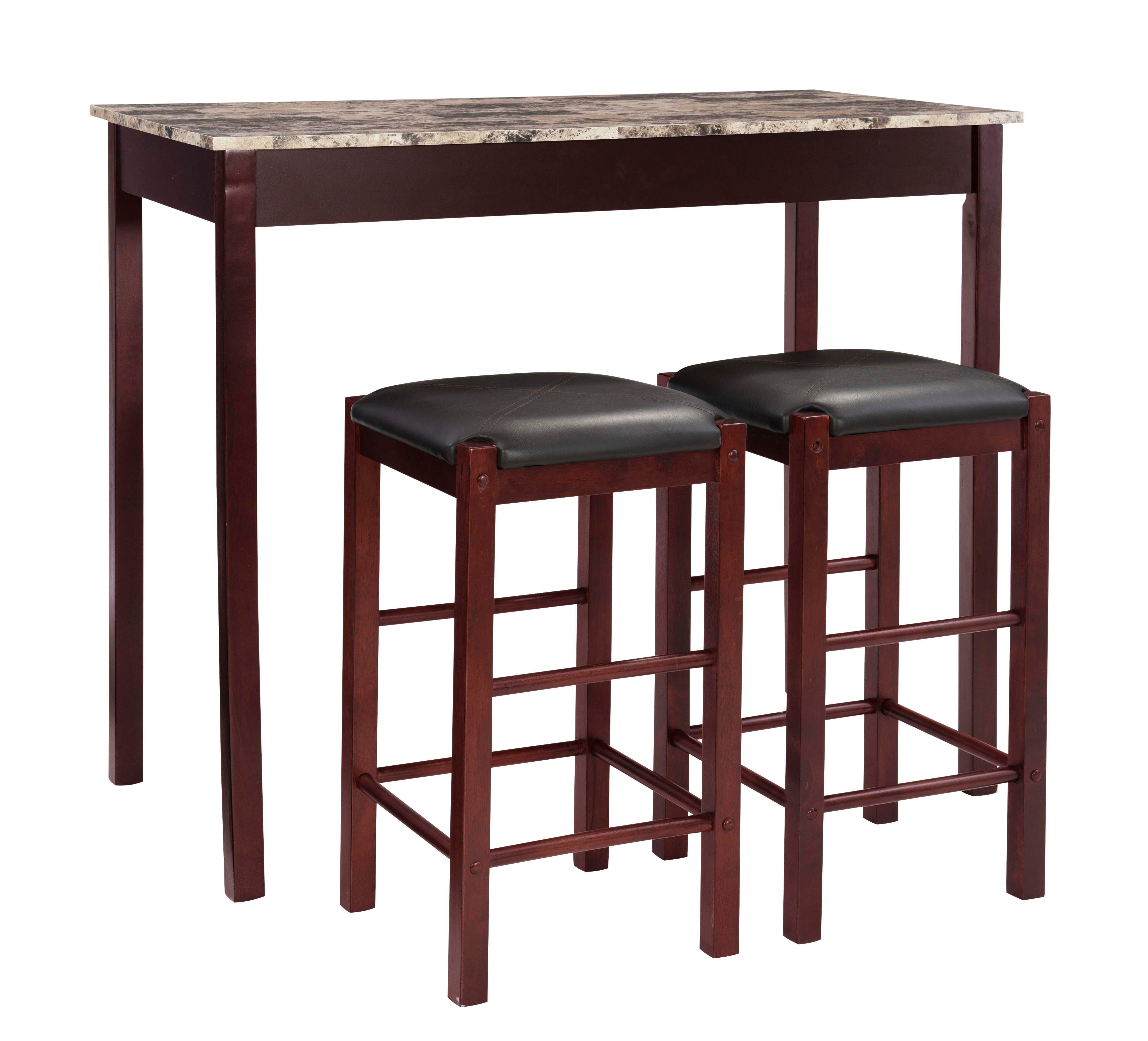 Linon Iris Dining Table and 2 Barstools Set, Espresso, large