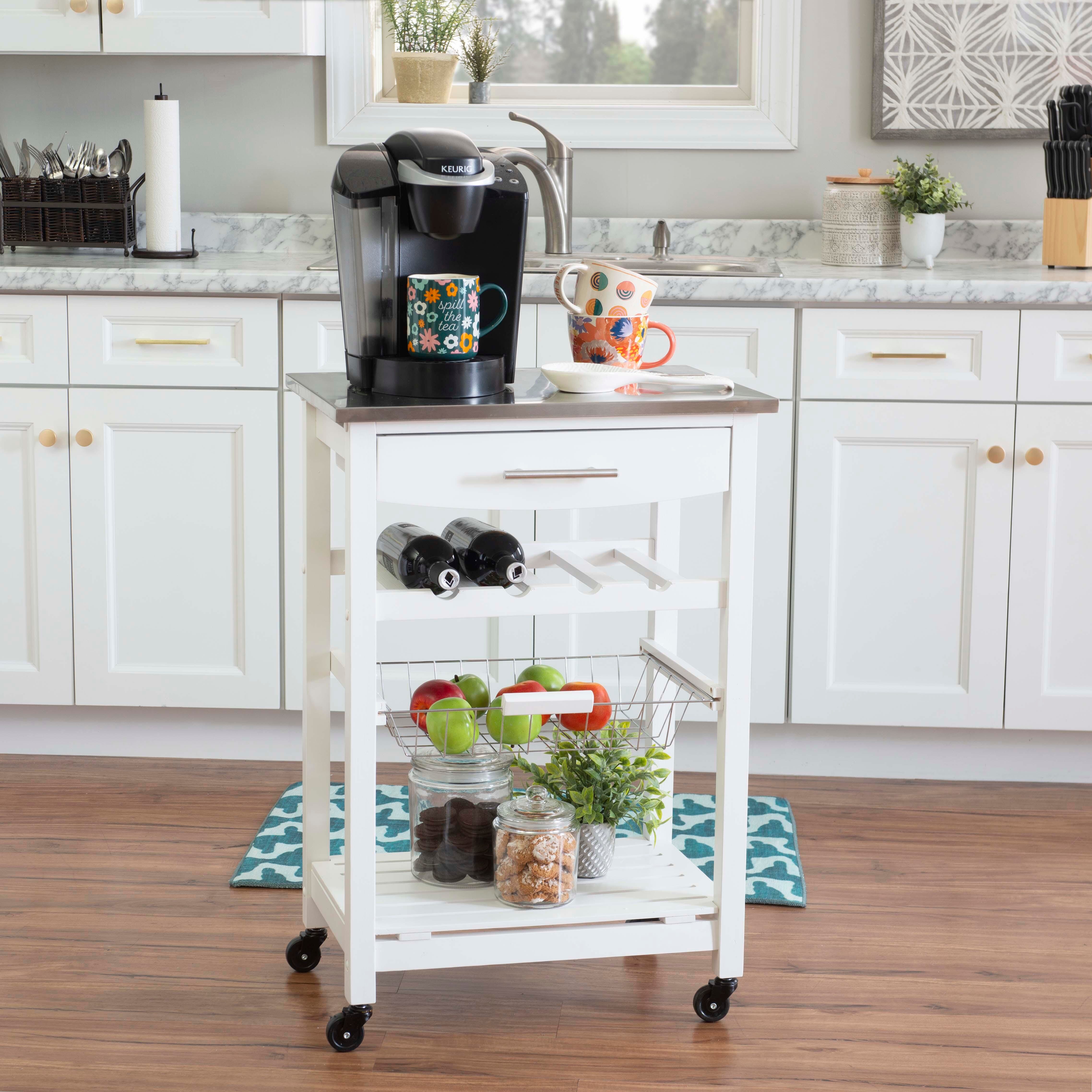 Linon Shea White Kitchen Cart, , rollover