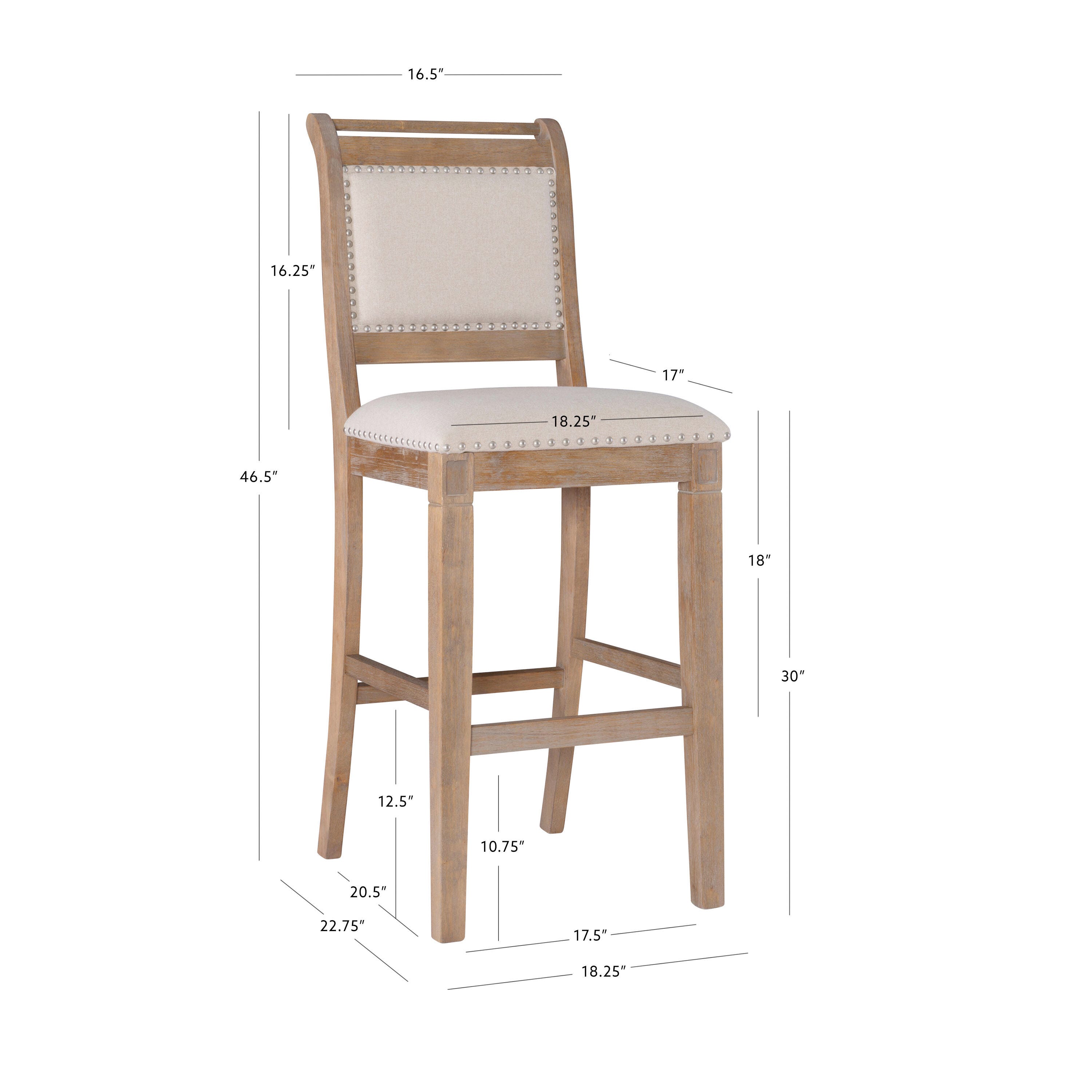 Linon Meri Bar Stool, Gray Washed, large