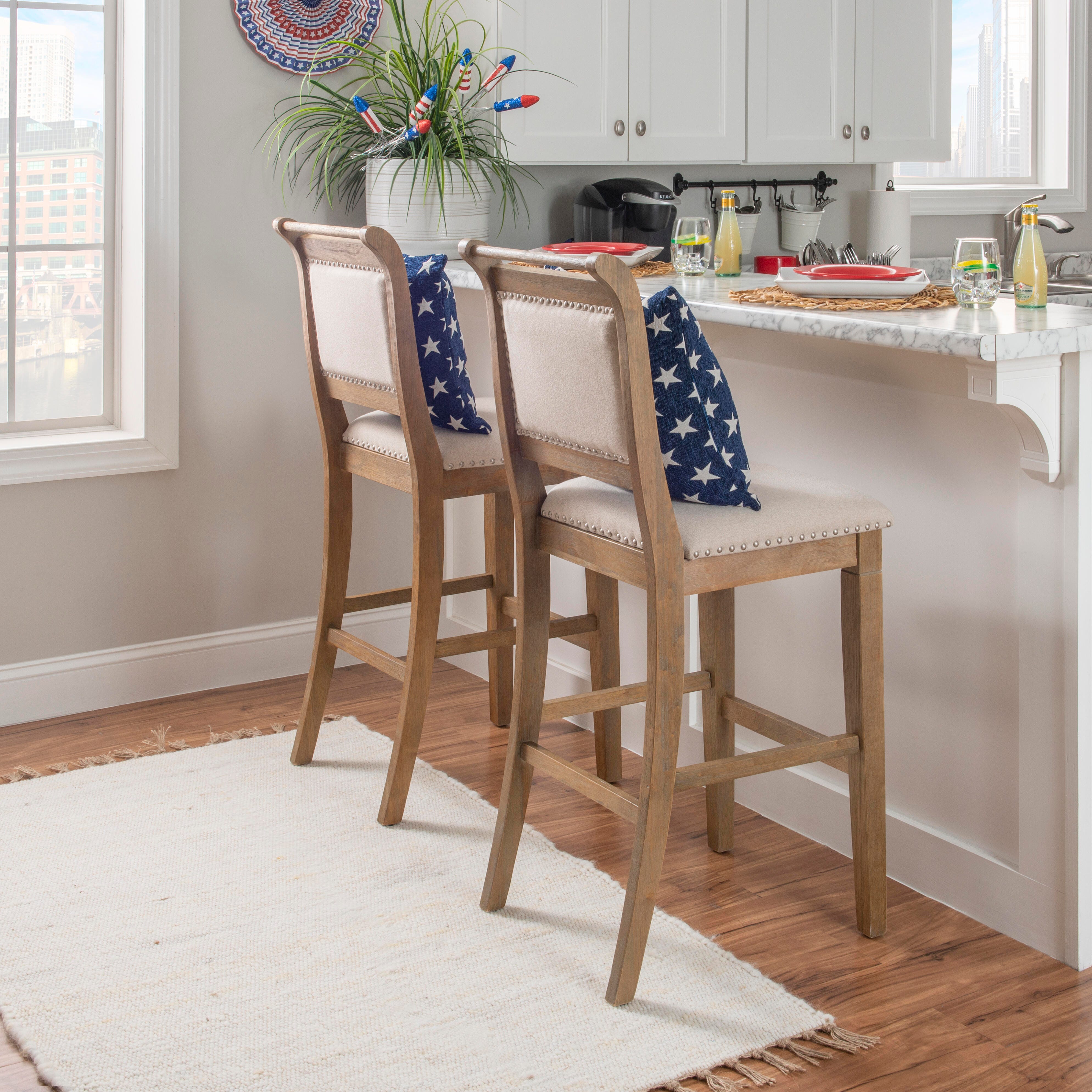 Linon Meri Bar Stool, Gray Washed, large