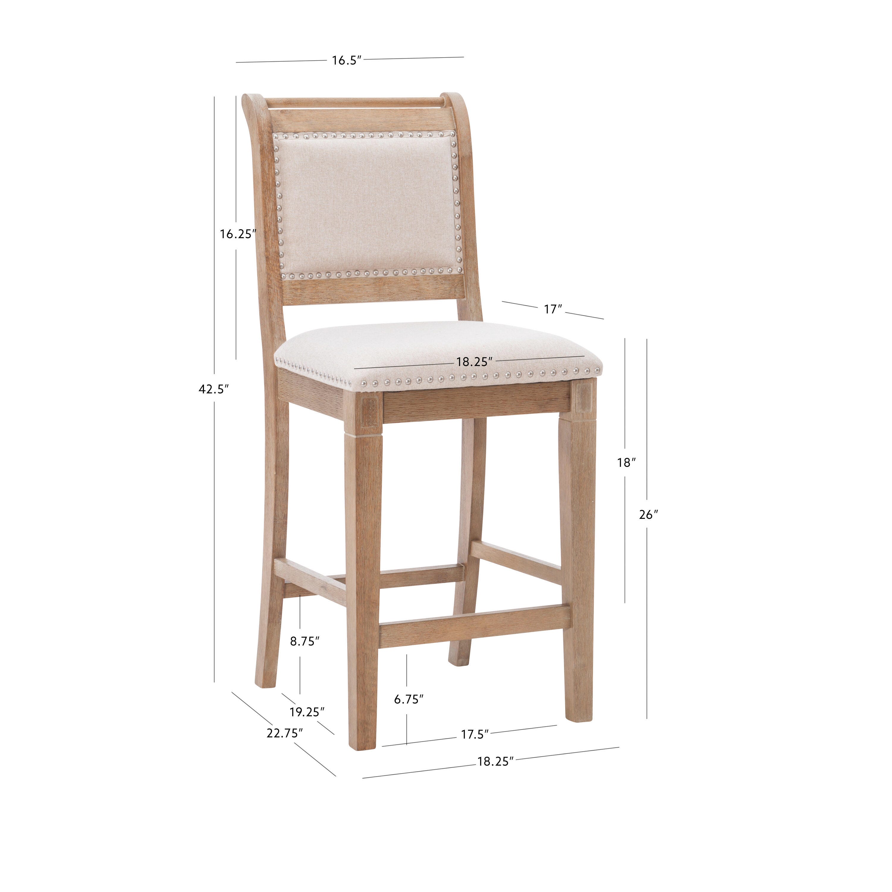 Linon Meri Counter Stool, Gray Washed, large