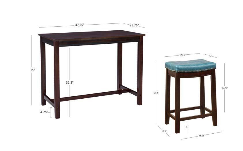 Linon Claridge Three Piece Counter Set, Blue, large