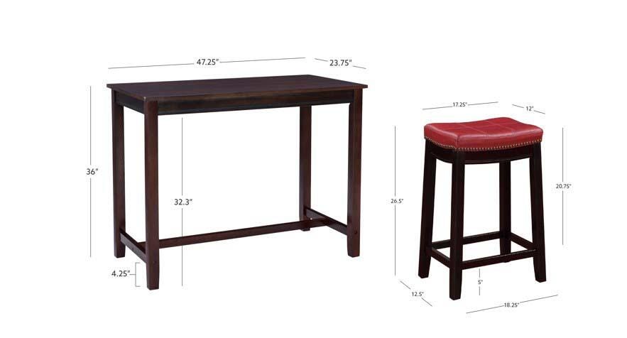 Linon Claridge Three Piece Counter Set, Red, large