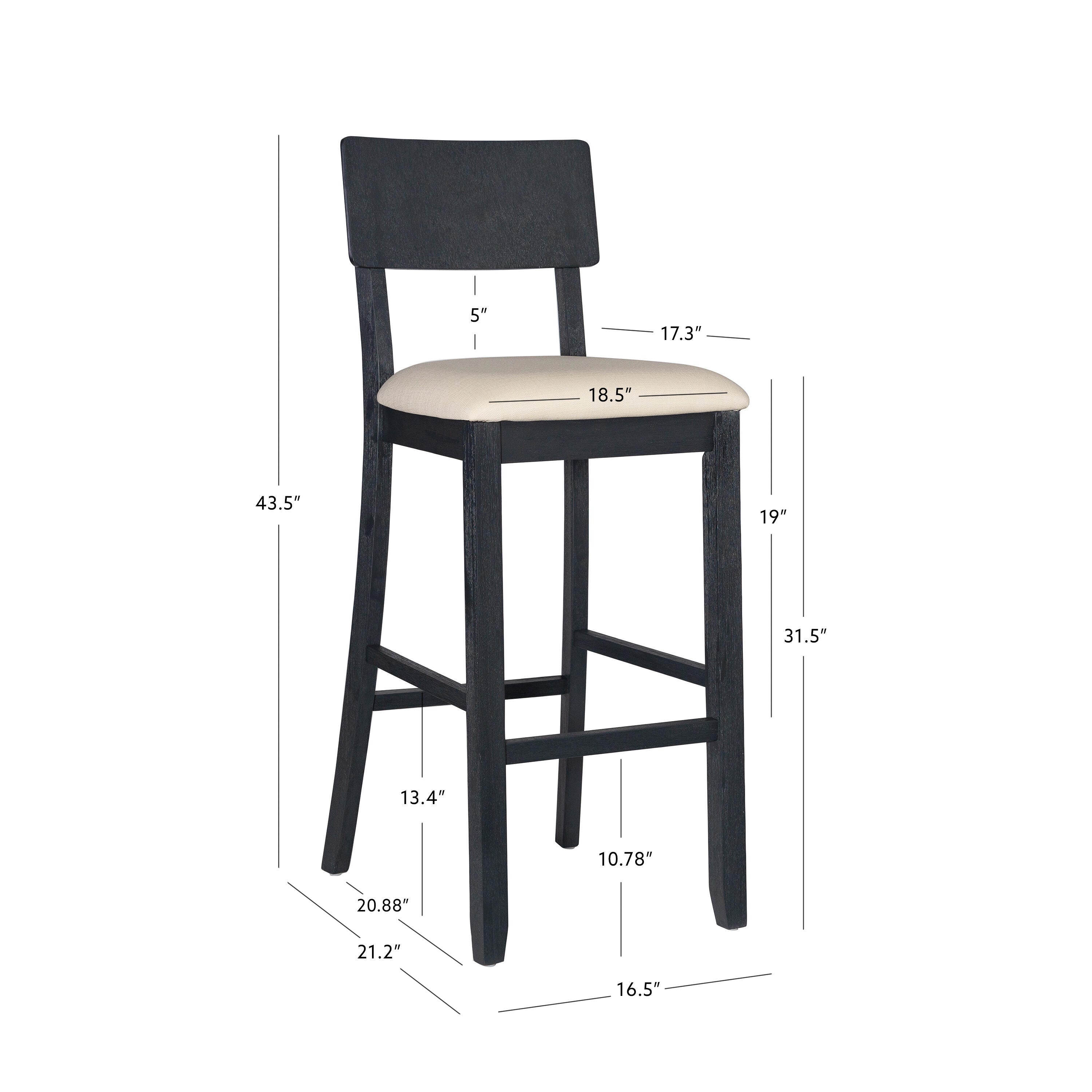 Linon Jocey Barstool, Black, large