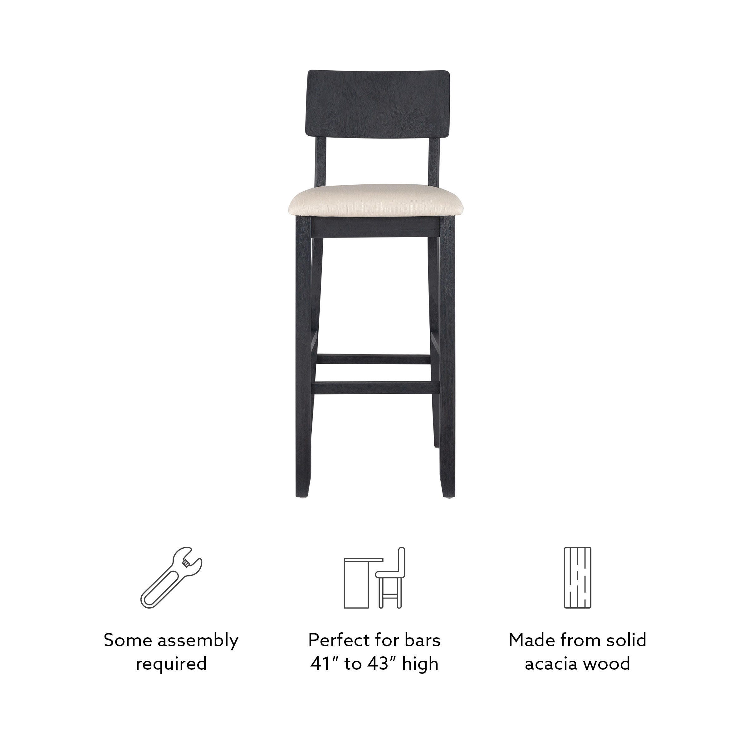 Linon Jocey Barstool, Black, large