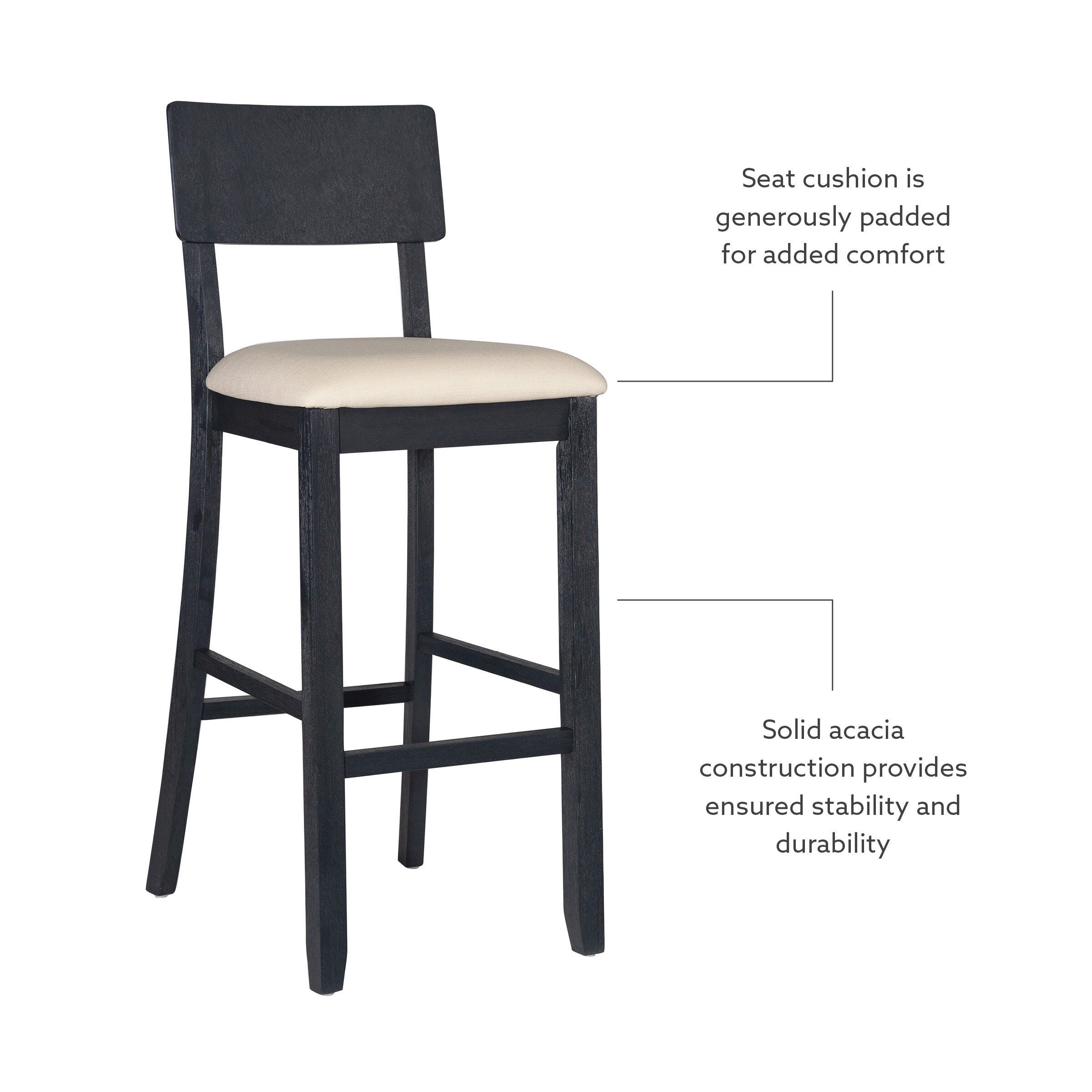 Linon Jocey Barstool, Black, large
