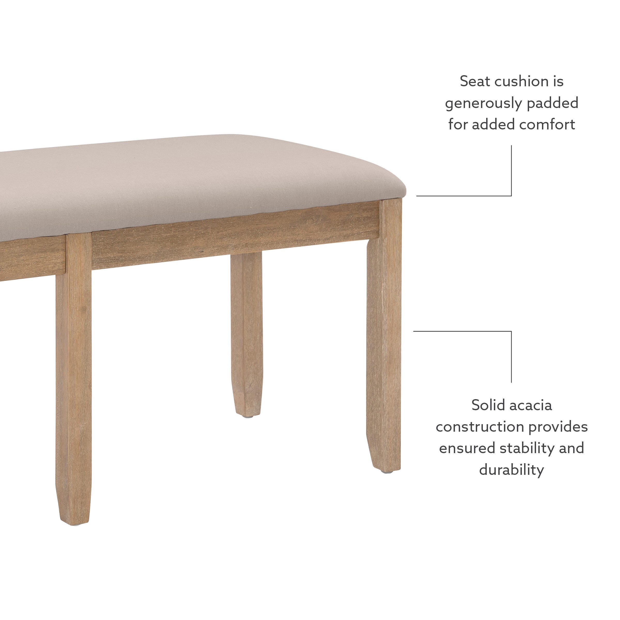 Linon Jocey Backless Dining Bench, Graywash, large