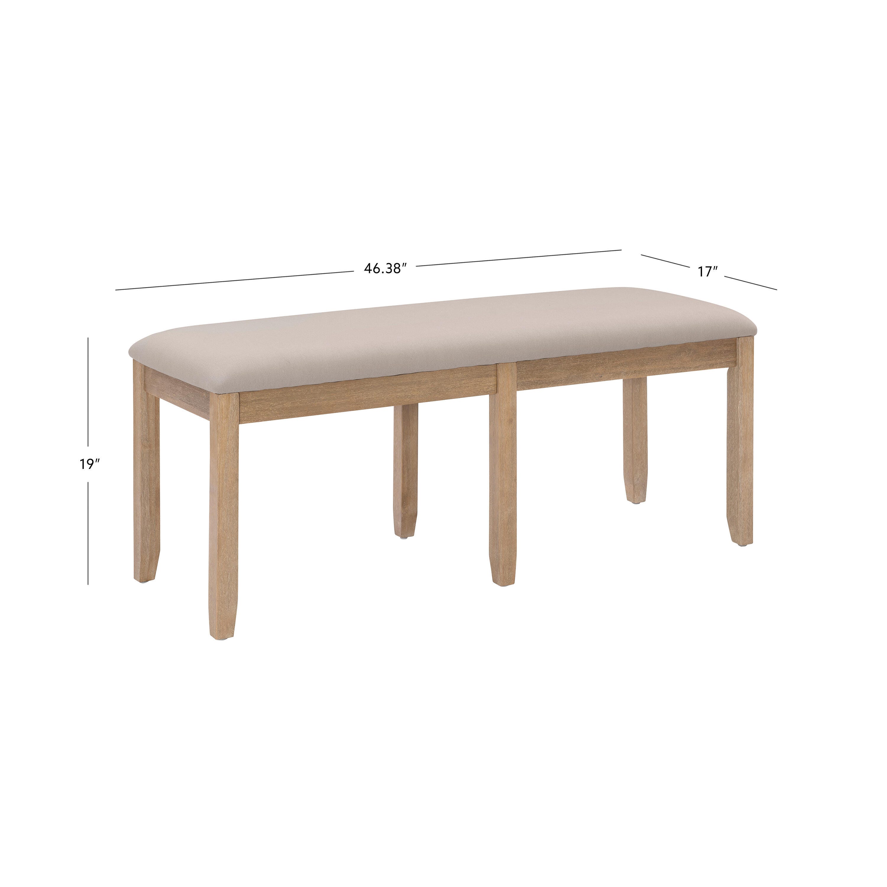 Linon Jocey Backless Dining Bench, Graywash, large