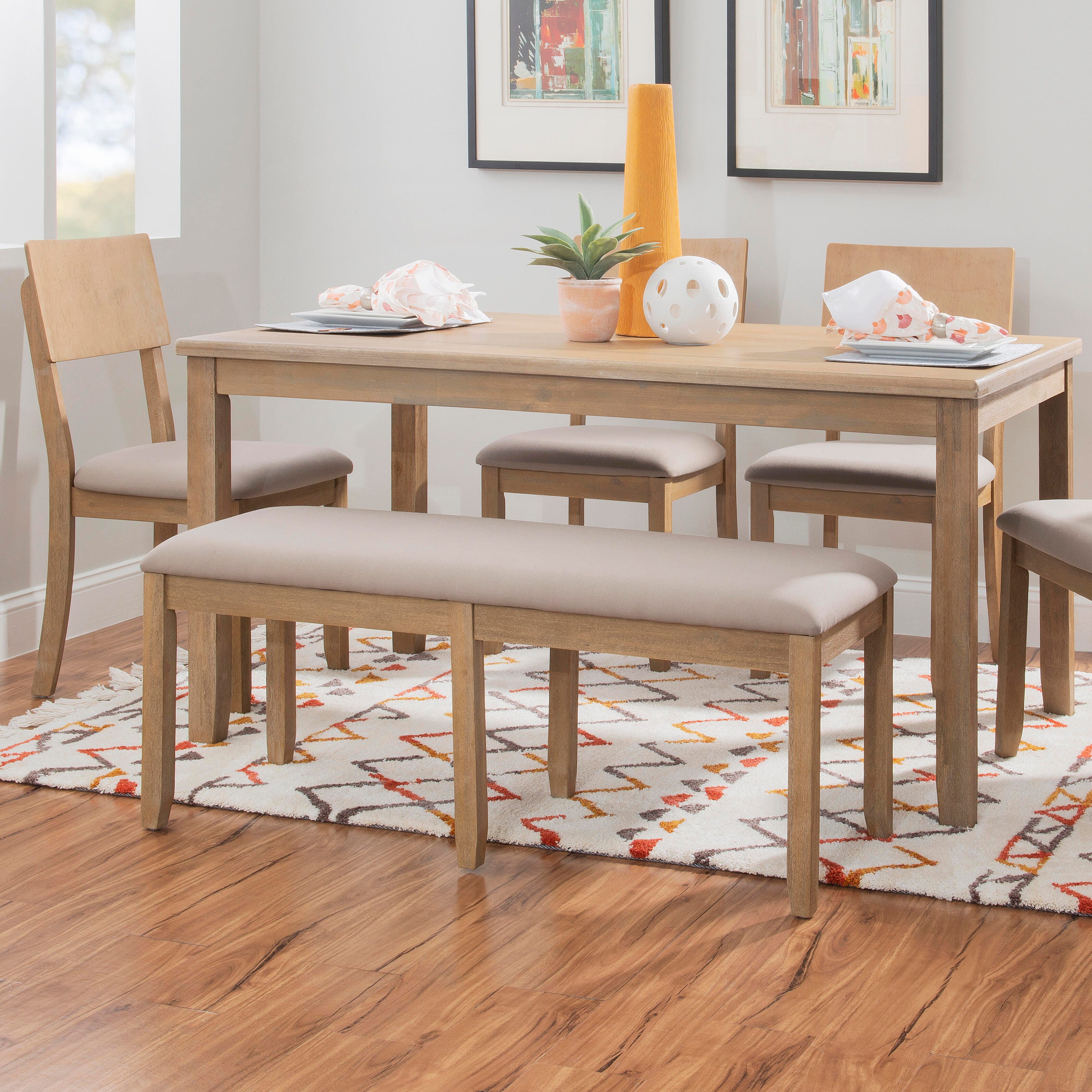 Linon Jocey Backless Dining Bench, Graywash, large