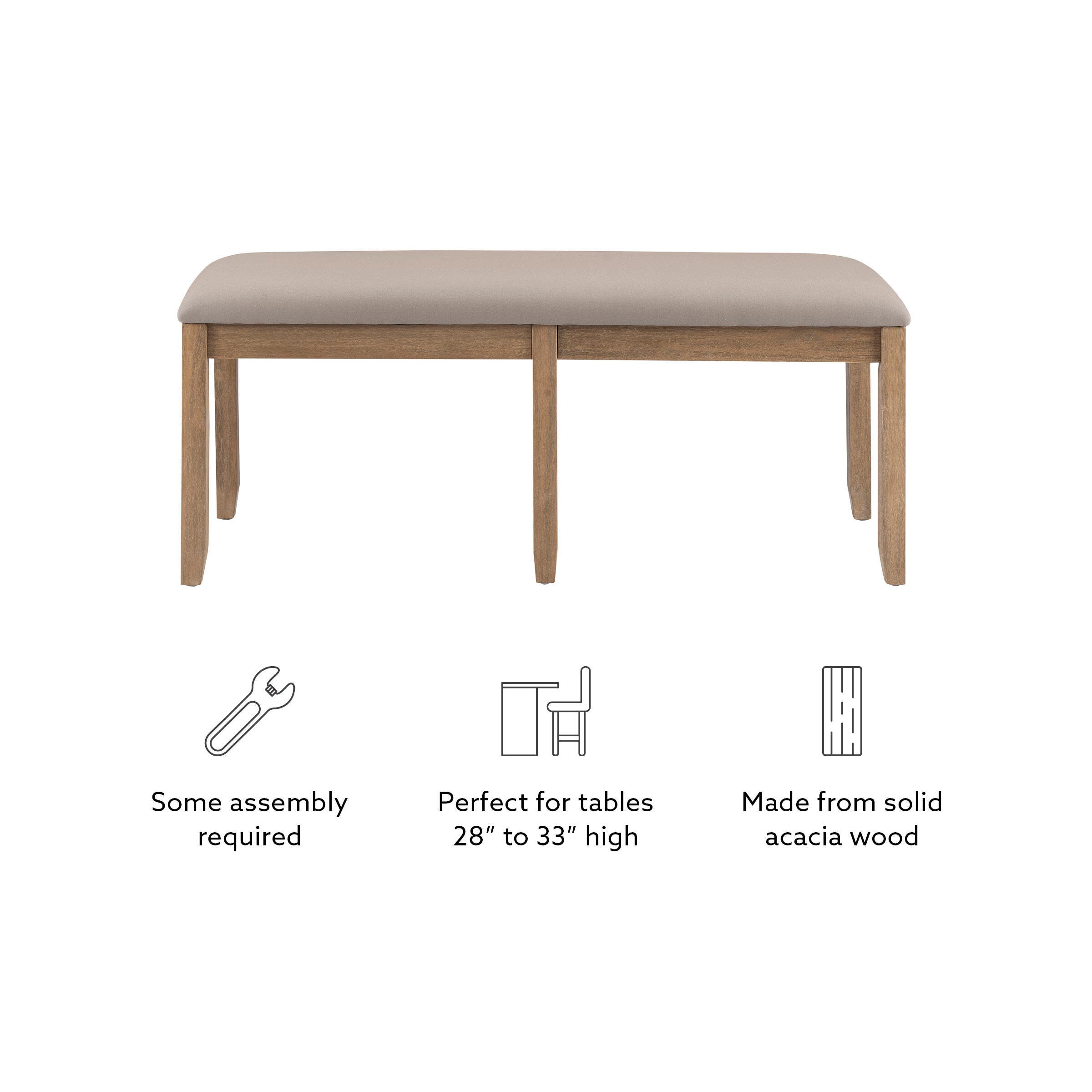 Linon Jocey Backless Dining Bench, Graywash, large