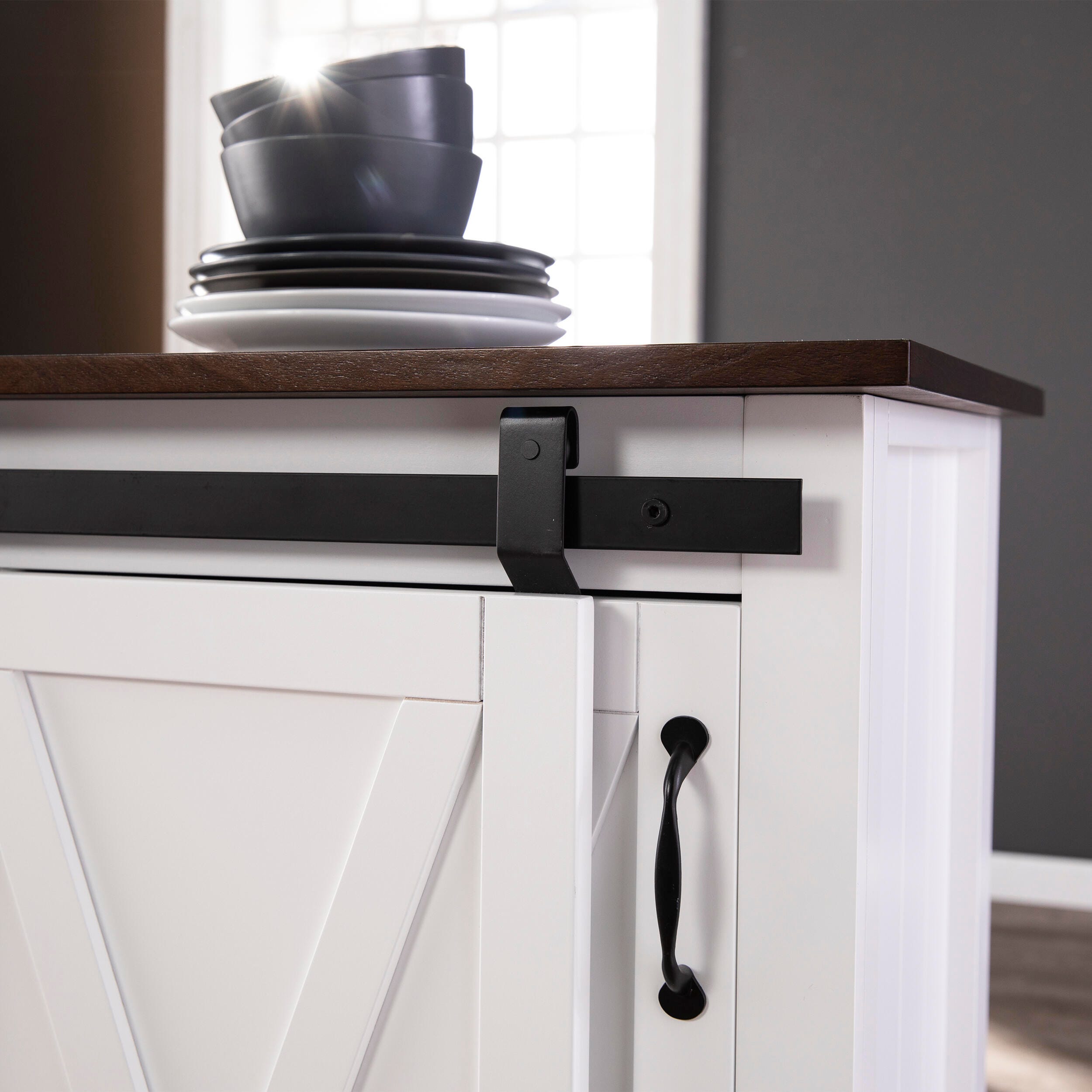 SEI Furniture Weaverdon Barn-Door Kitchen Island, , large